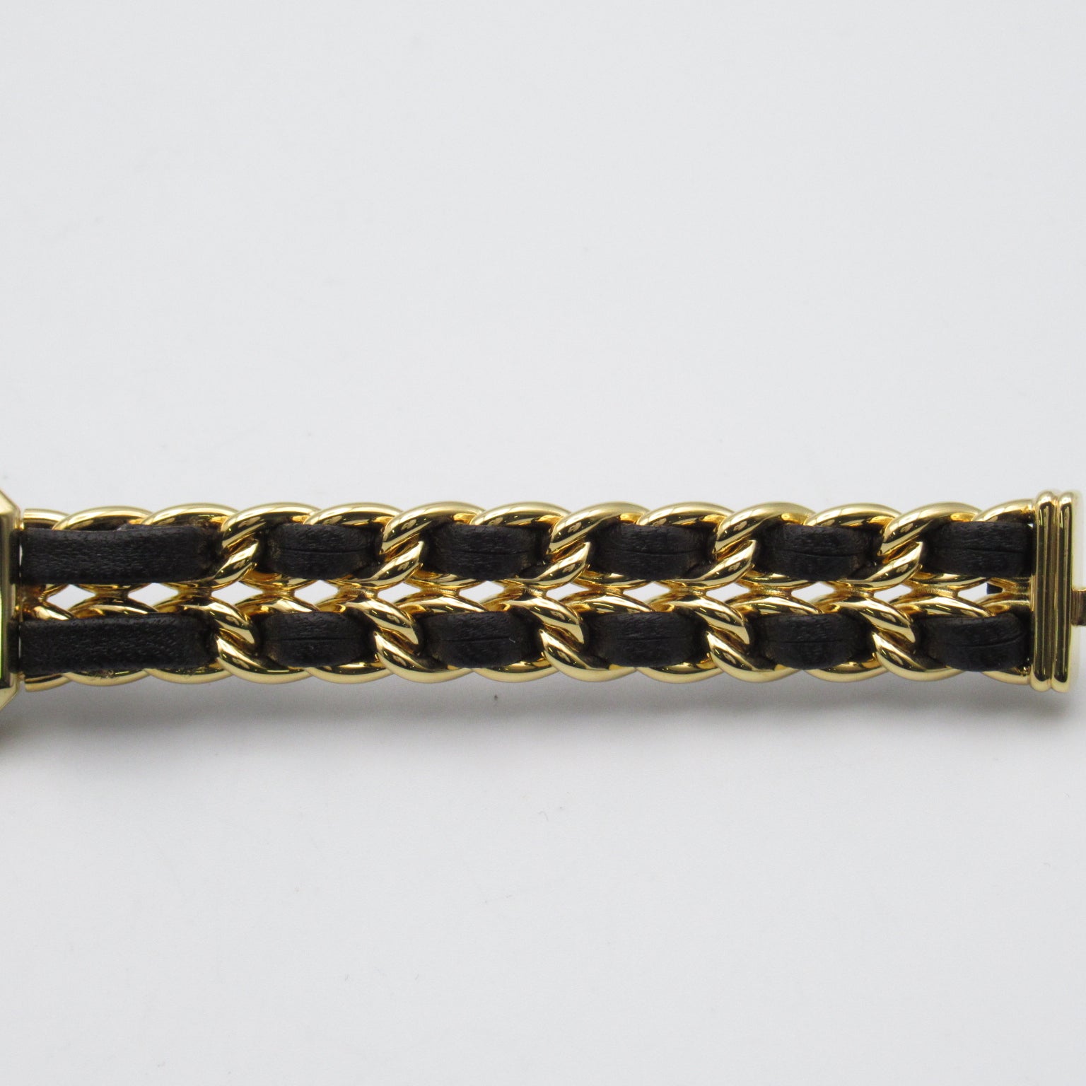 CHANEL Premiere XL鍍金/皮革手錶石英機芯黑色#17.25cm