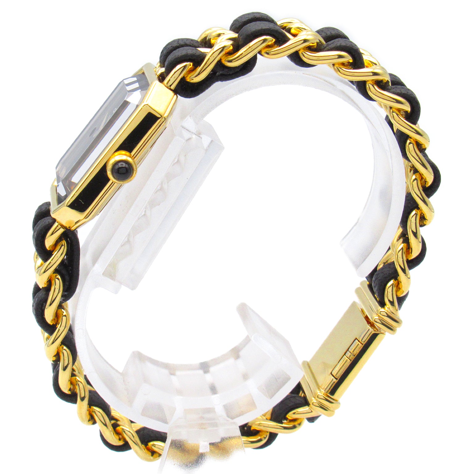 CHANEL Premiere XL鍍金/皮革手錶石英機芯黑色#17.25cm