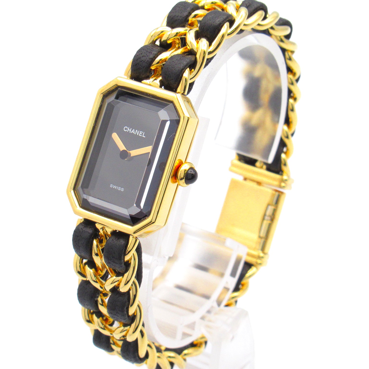 CHANEL Premiere XL鍍金/皮革手錶石英機芯黑色#17.25cm