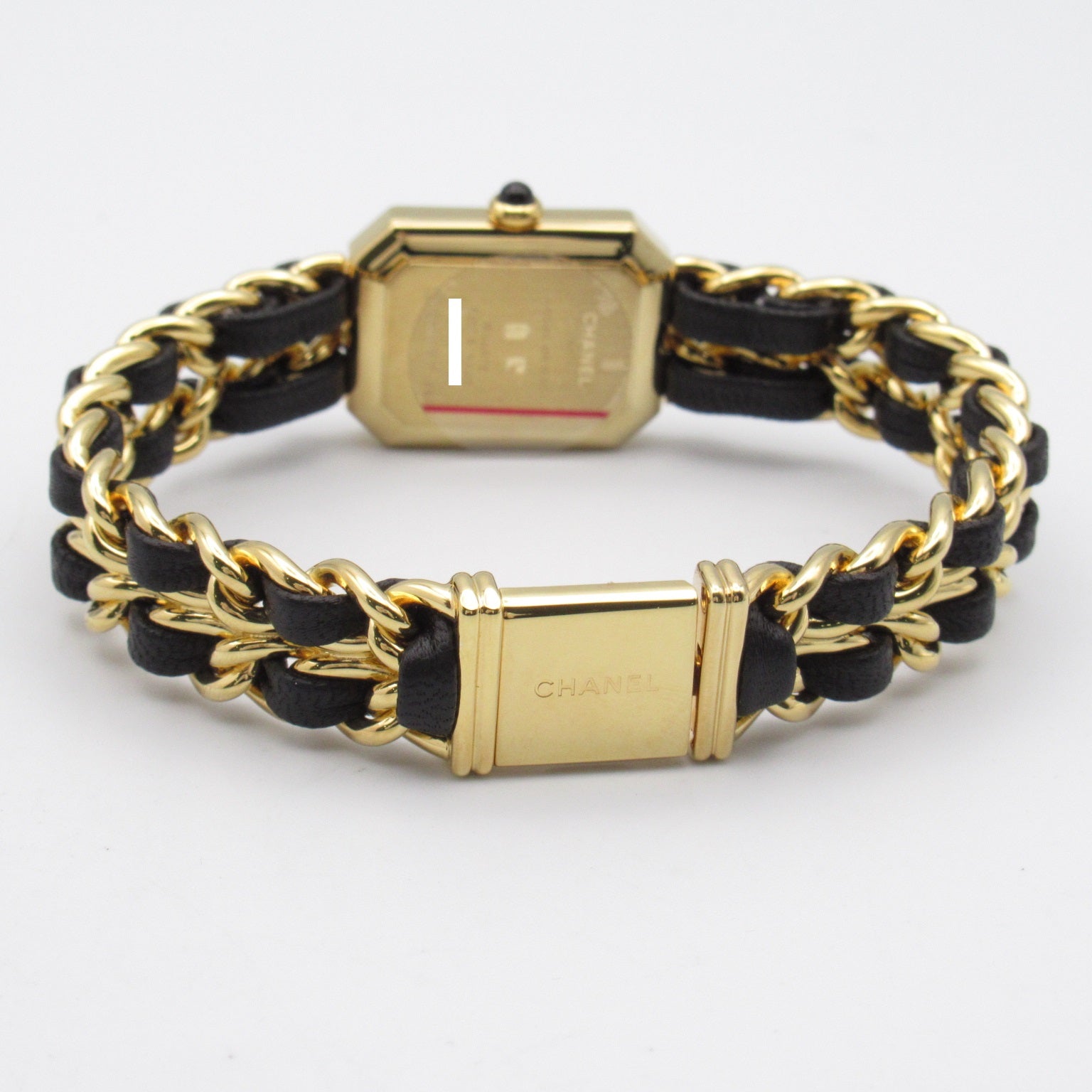CHANEL Premiere XL鍍金/皮革手錶石英機芯黑色#17.25cm