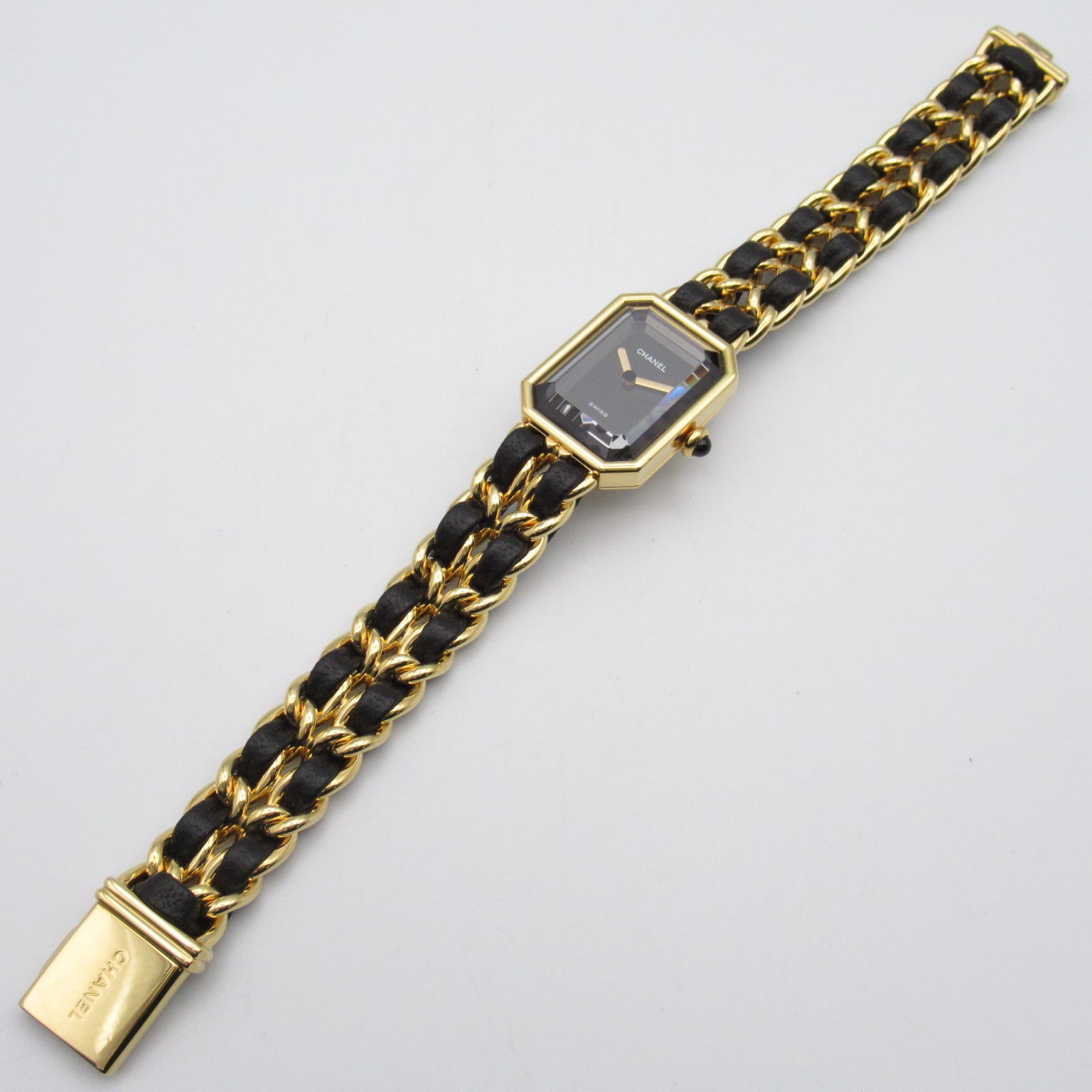 CHANEL Premiere XL鍍金/皮革手錶石英機芯黑色#17.25cm