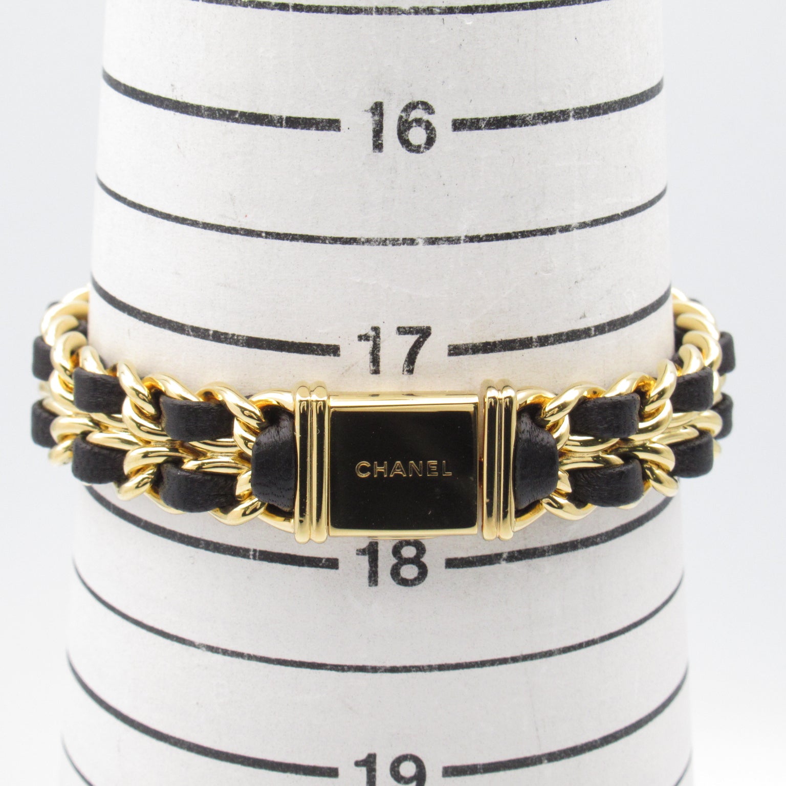 CHANEL Premiere XL鍍金/皮革手錶石英機芯黑色#17.25cm