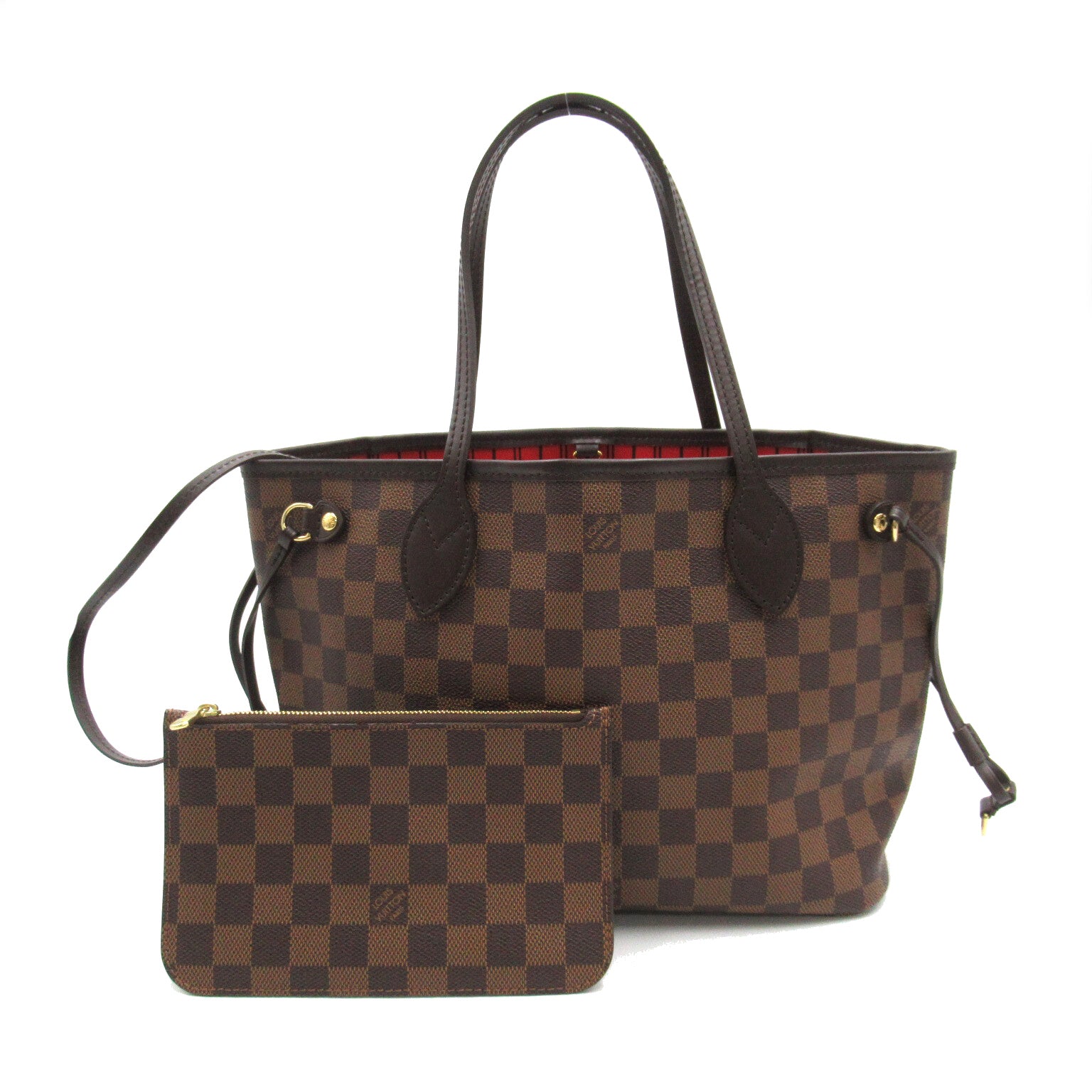 LOUIS VUITTON Damier Neverfull PM金扣手挽袋啡色