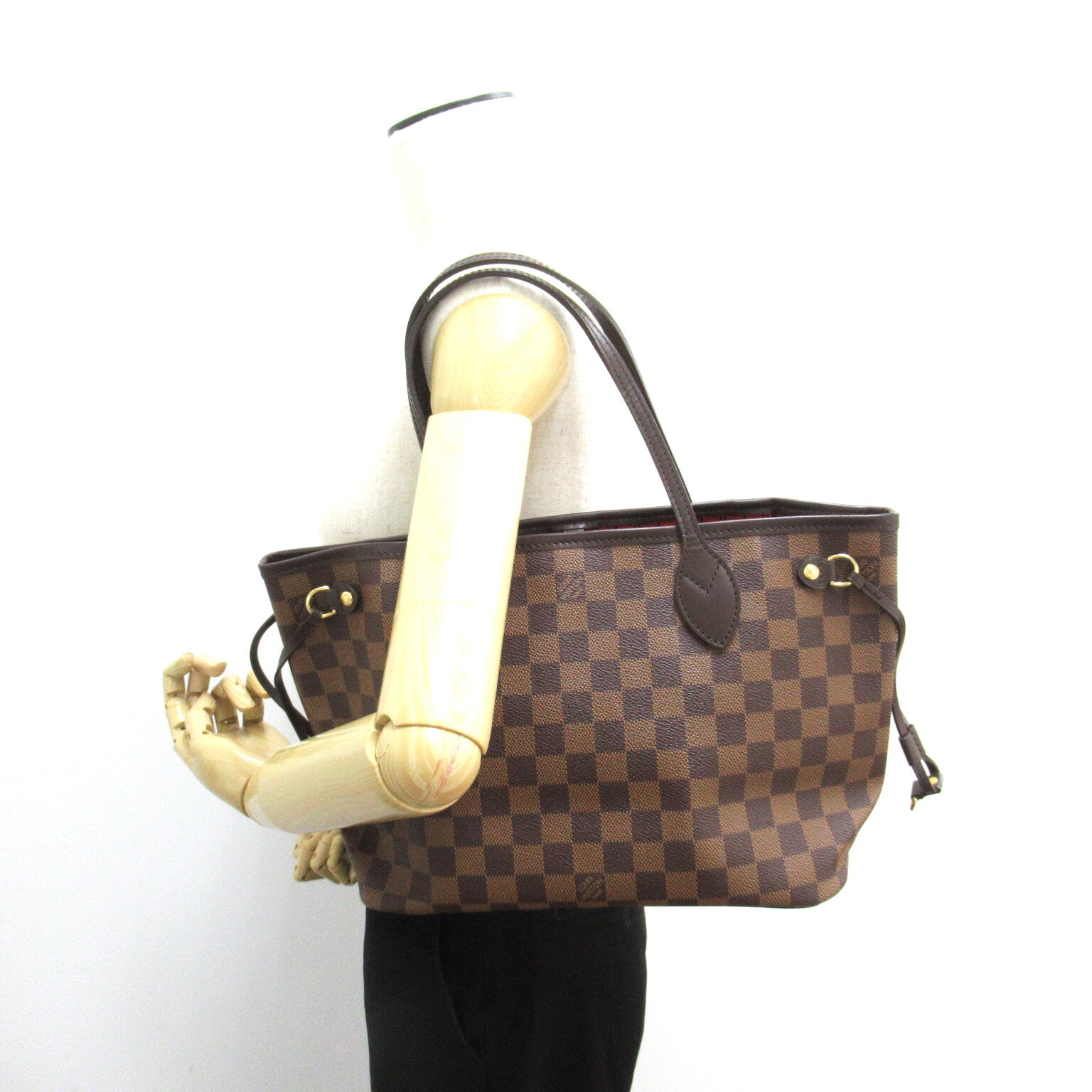 LOUIS VUITTON Damier Neverfull PM金扣手挽袋啡色