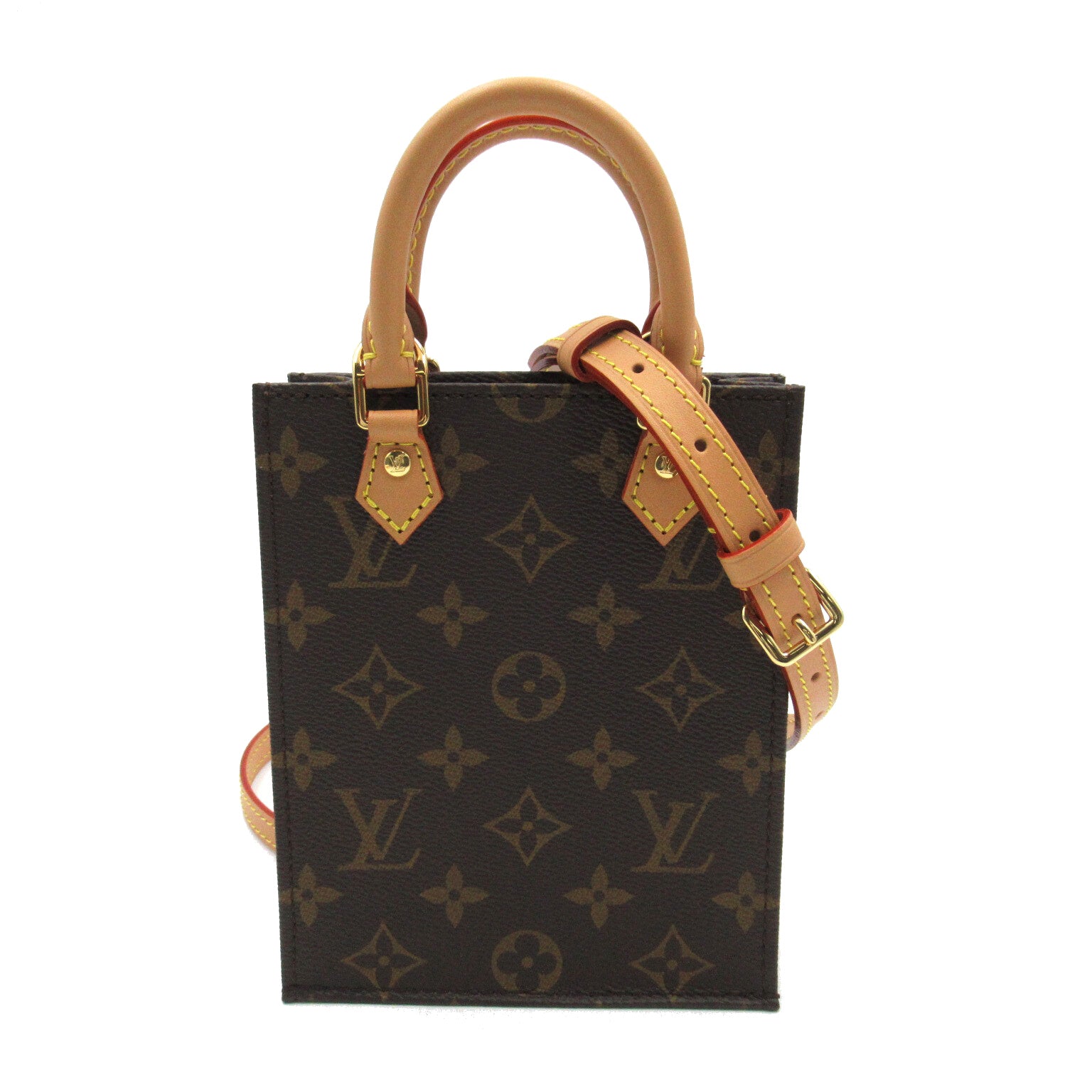 LOUIS VUITTON Monogram Petit Sac Plat金扣手挽肩背兩用袋啡色