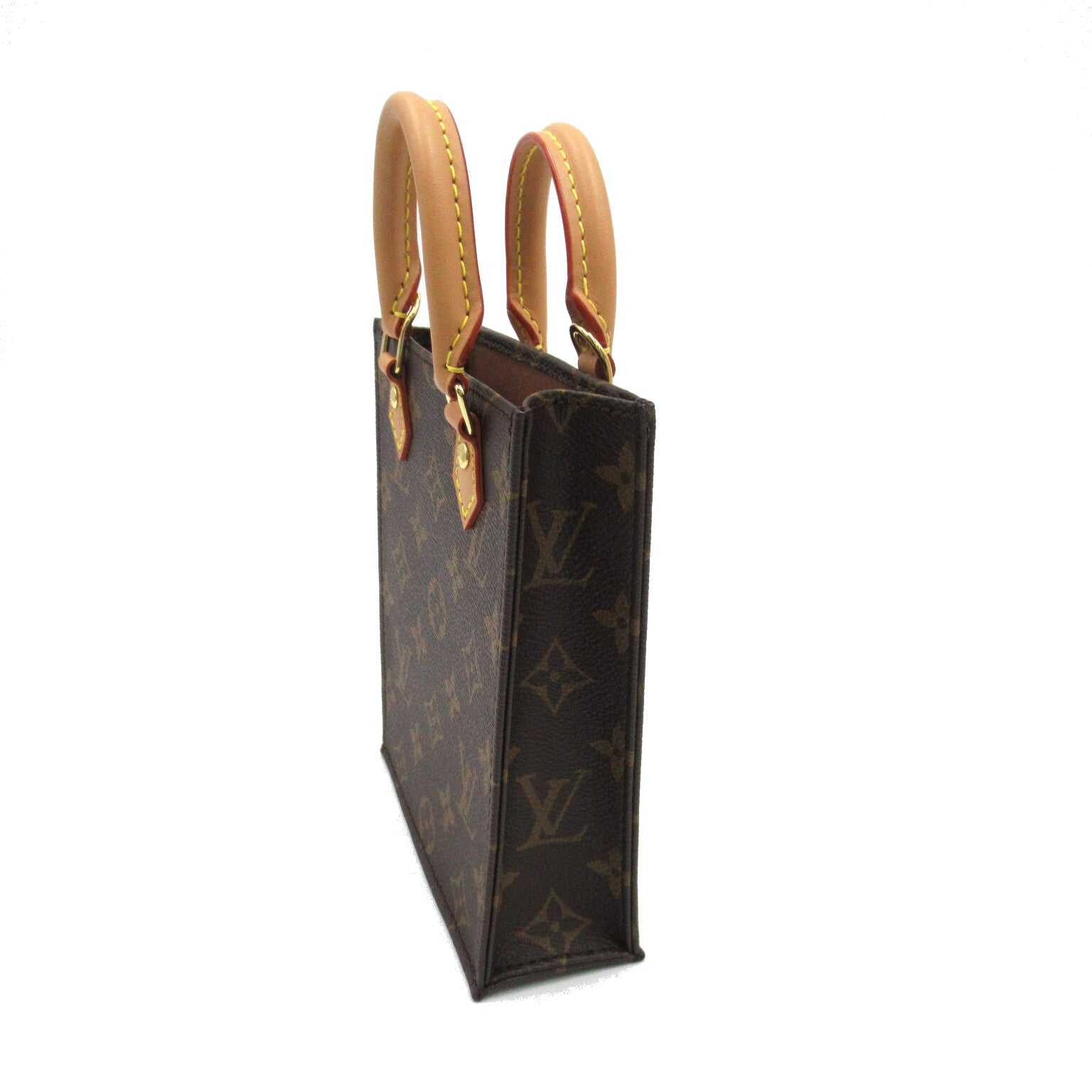 LOUIS VUITTON Monogram Petit Sac Plat金扣手挽肩背兩用袋啡色