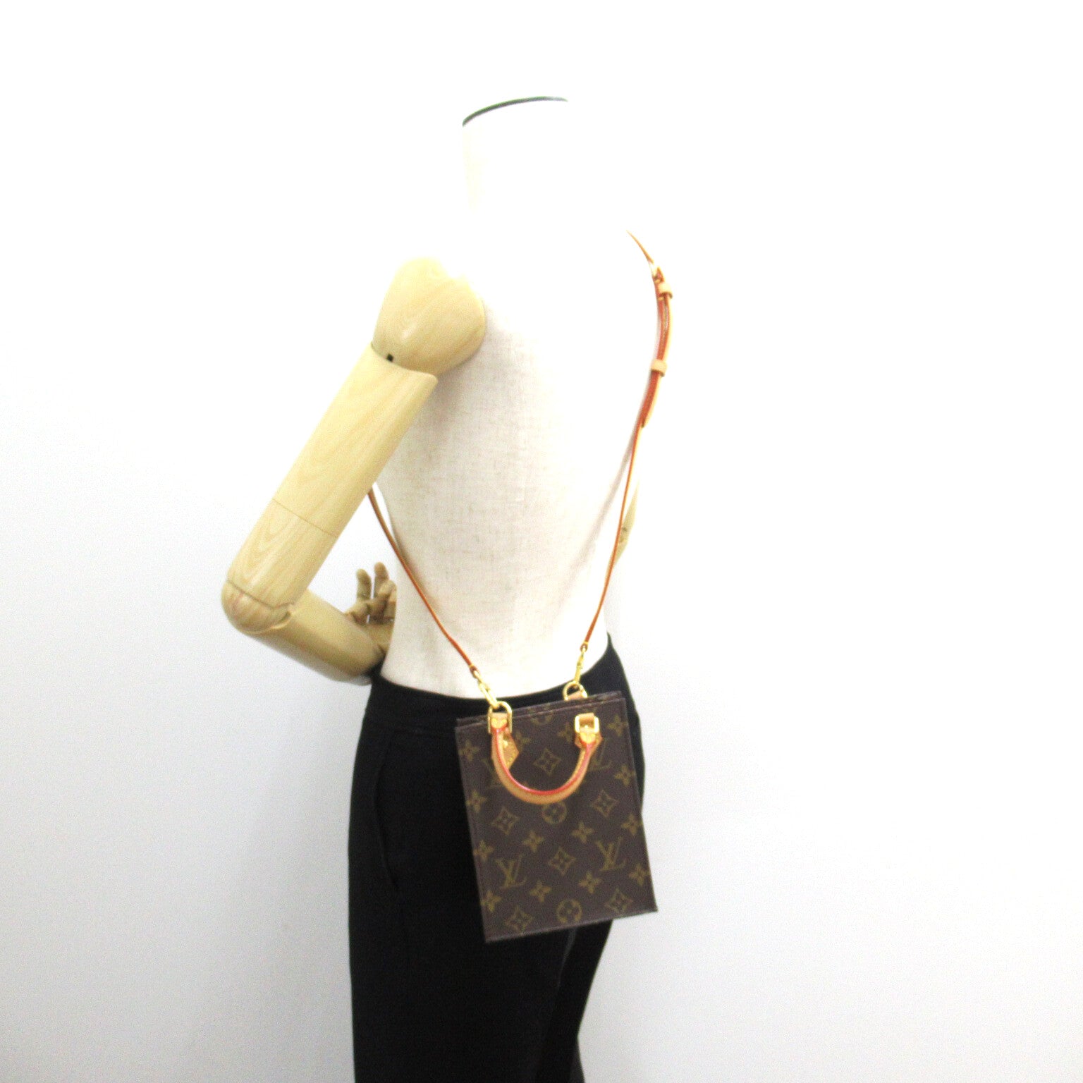 LOUIS VUITTON Monogram Petit Sac Plat金扣手挽肩背兩用袋啡色
