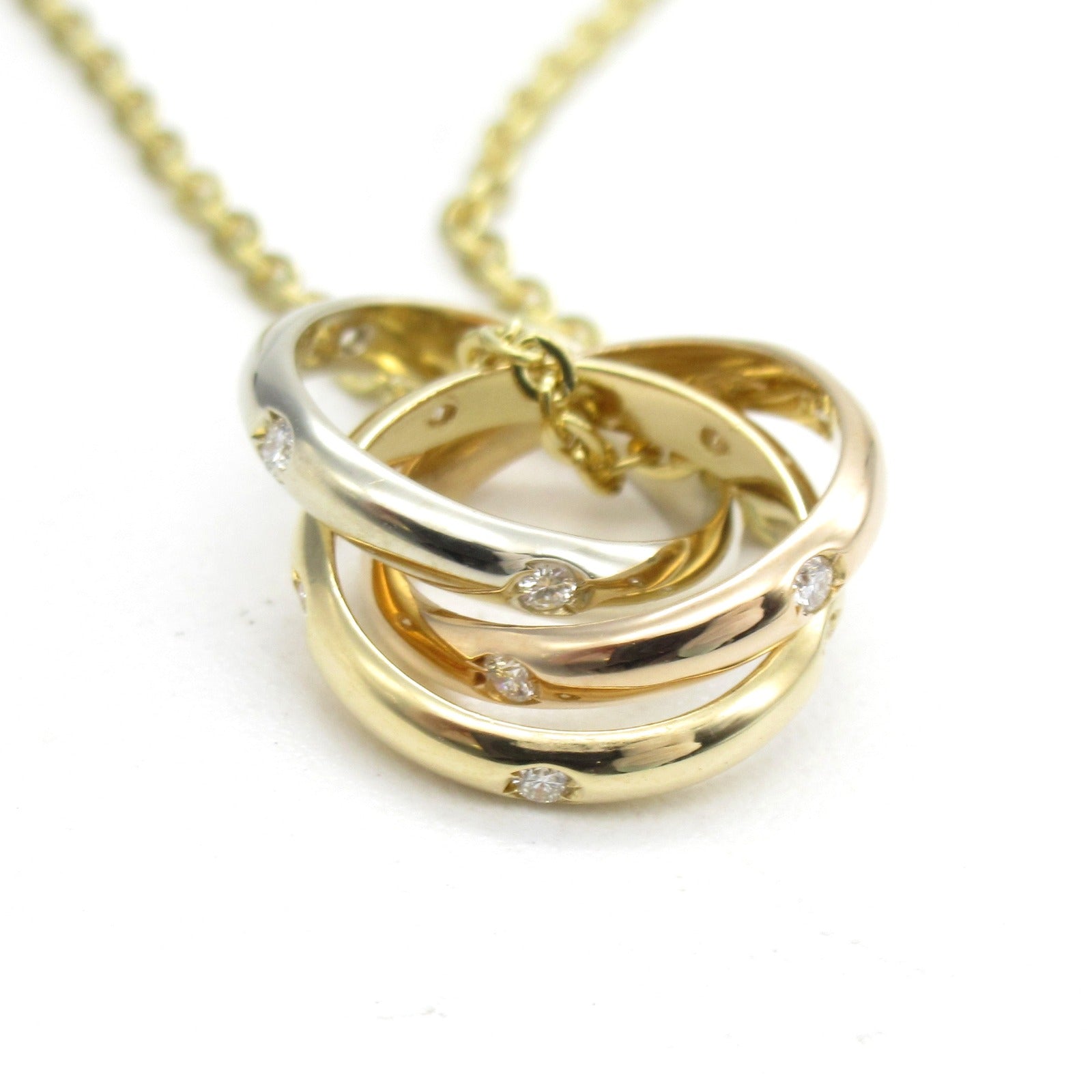 CARTIER 18K黃金/白金/玫瑰金Trinity 15P Diamond Necklace鑽石項鍊