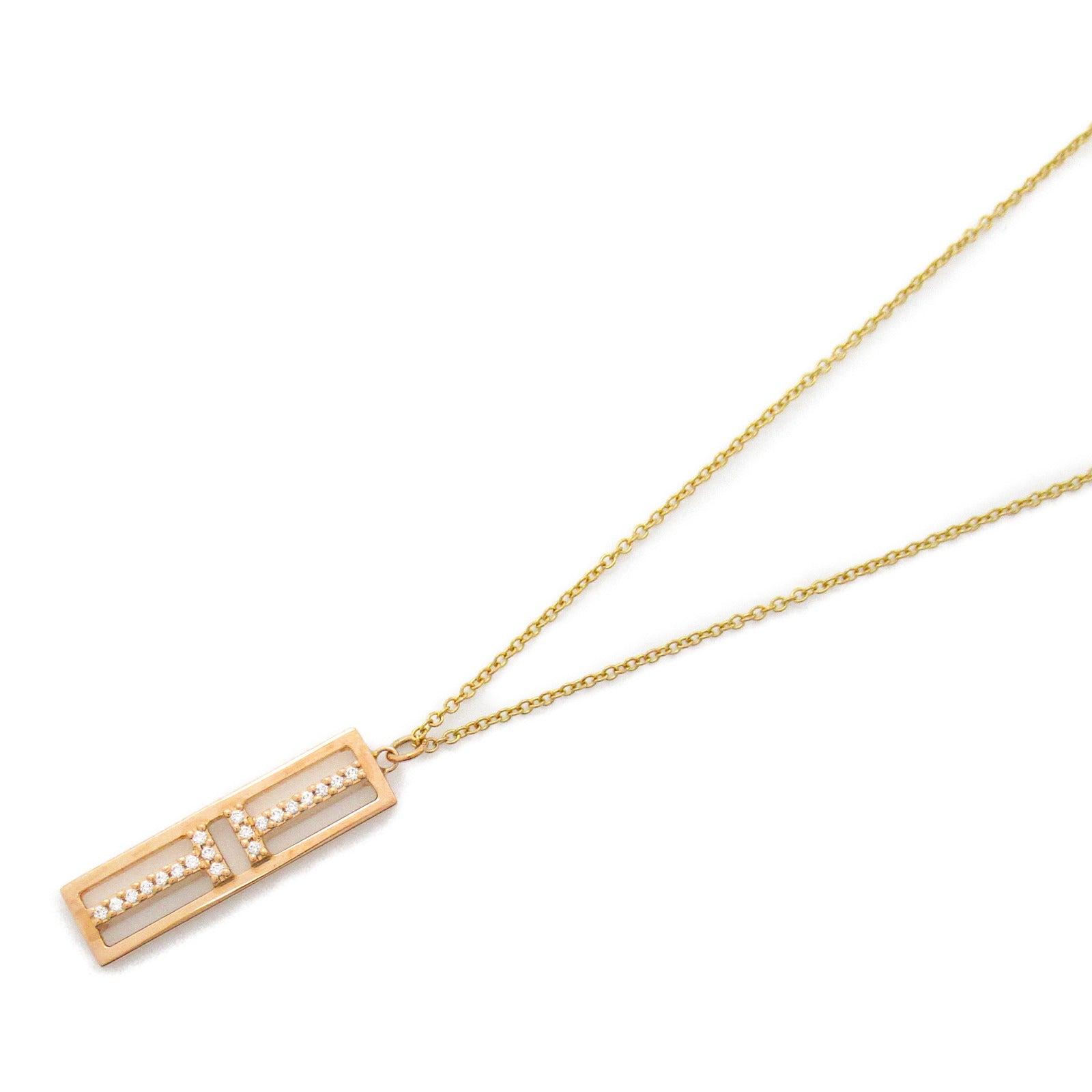 TIFFANY＆CO 【激減優惠】18K玫瑰金T TWO Open Vertical Diamond Bar Pendant鑽石項鍊