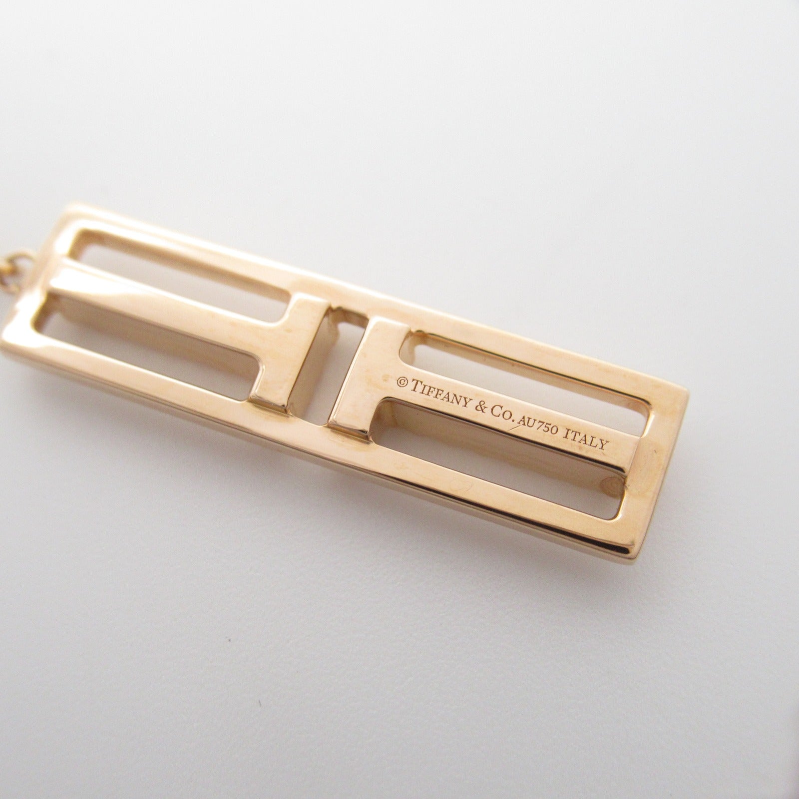 TIFFANY＆CO 【激減優惠】18K玫瑰金T TWO Open Vertical Diamond Bar Pendant鑽石項鍊