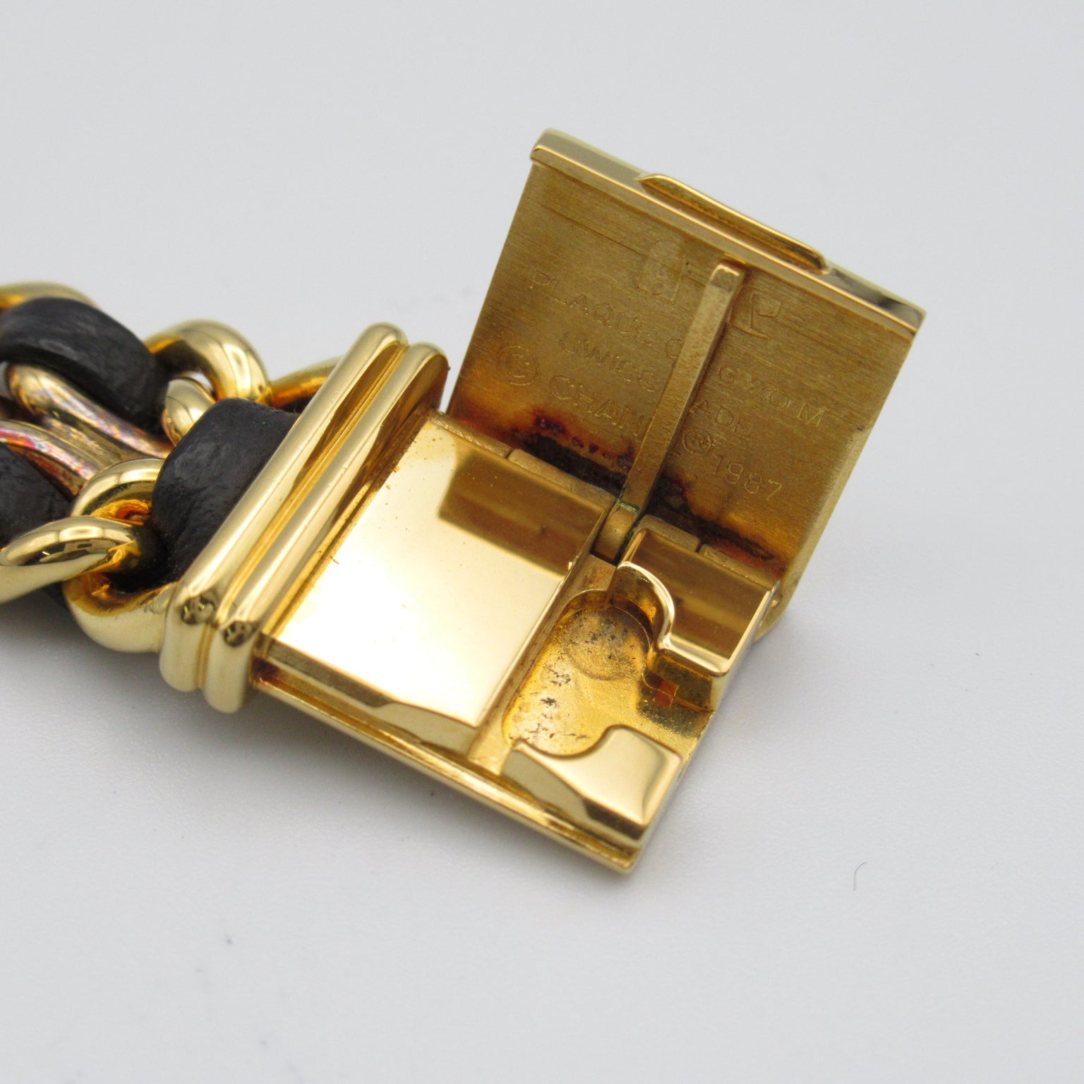 CHANEL Premiere L鍍金/皮革帶手錶石英機芯黑色