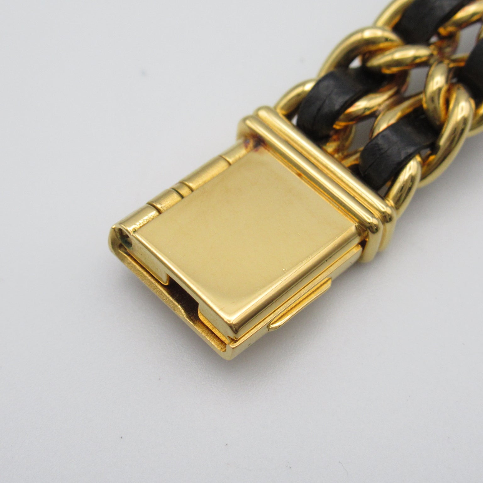 CHANEL Premiere L鍍金/皮革帶手錶石英機芯黑色