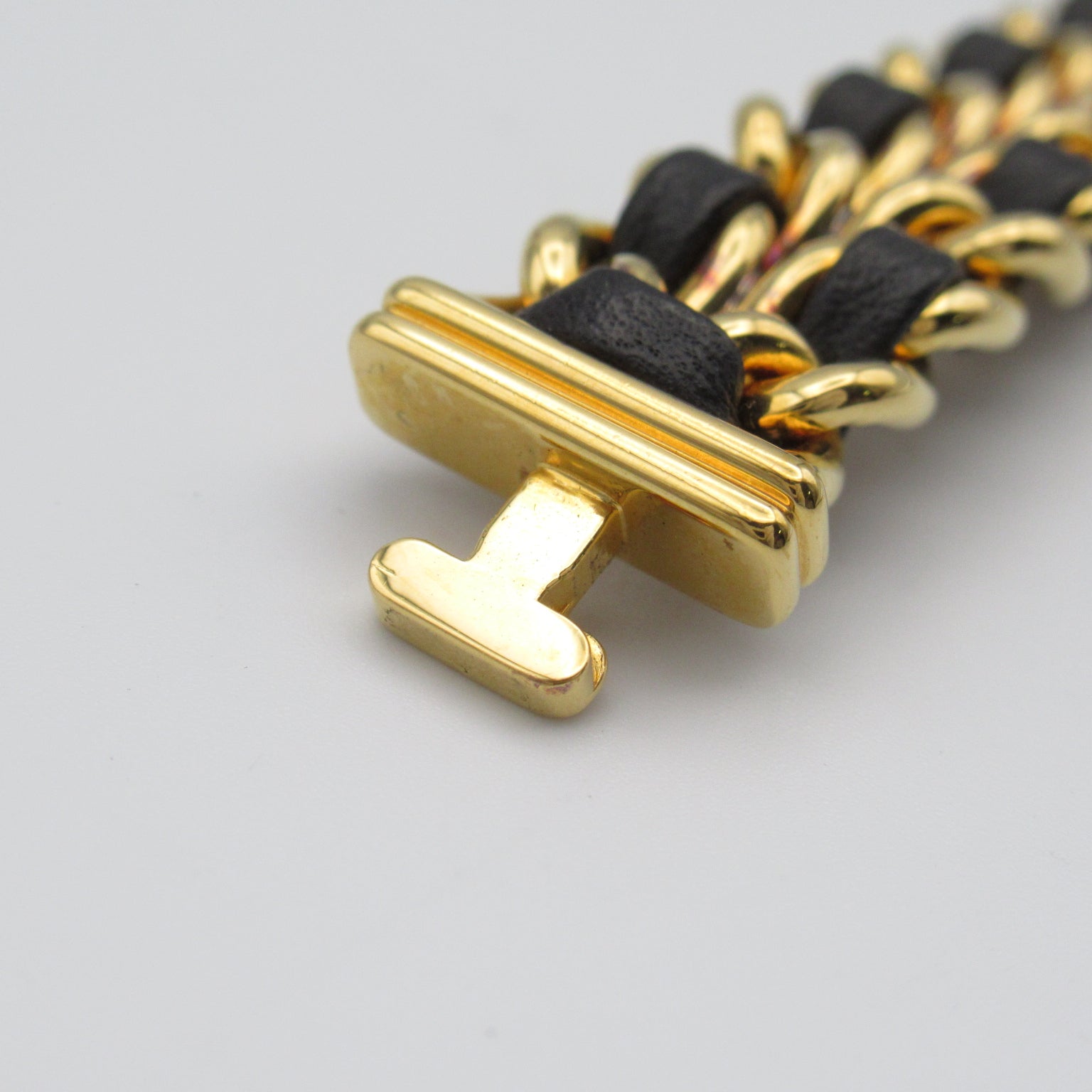 CHANEL Premiere L鍍金/皮革帶手錶石英機芯黑色