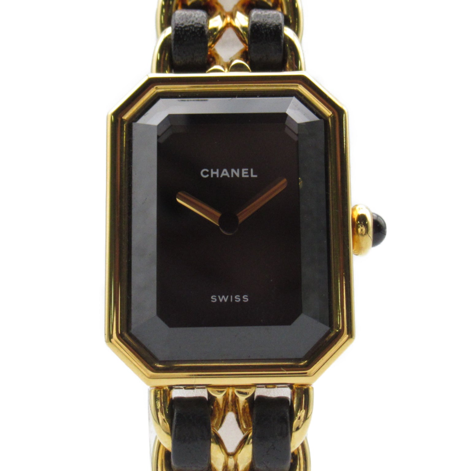 CHANEL Premiere L鍍金/皮革帶手錶石英機芯黑色