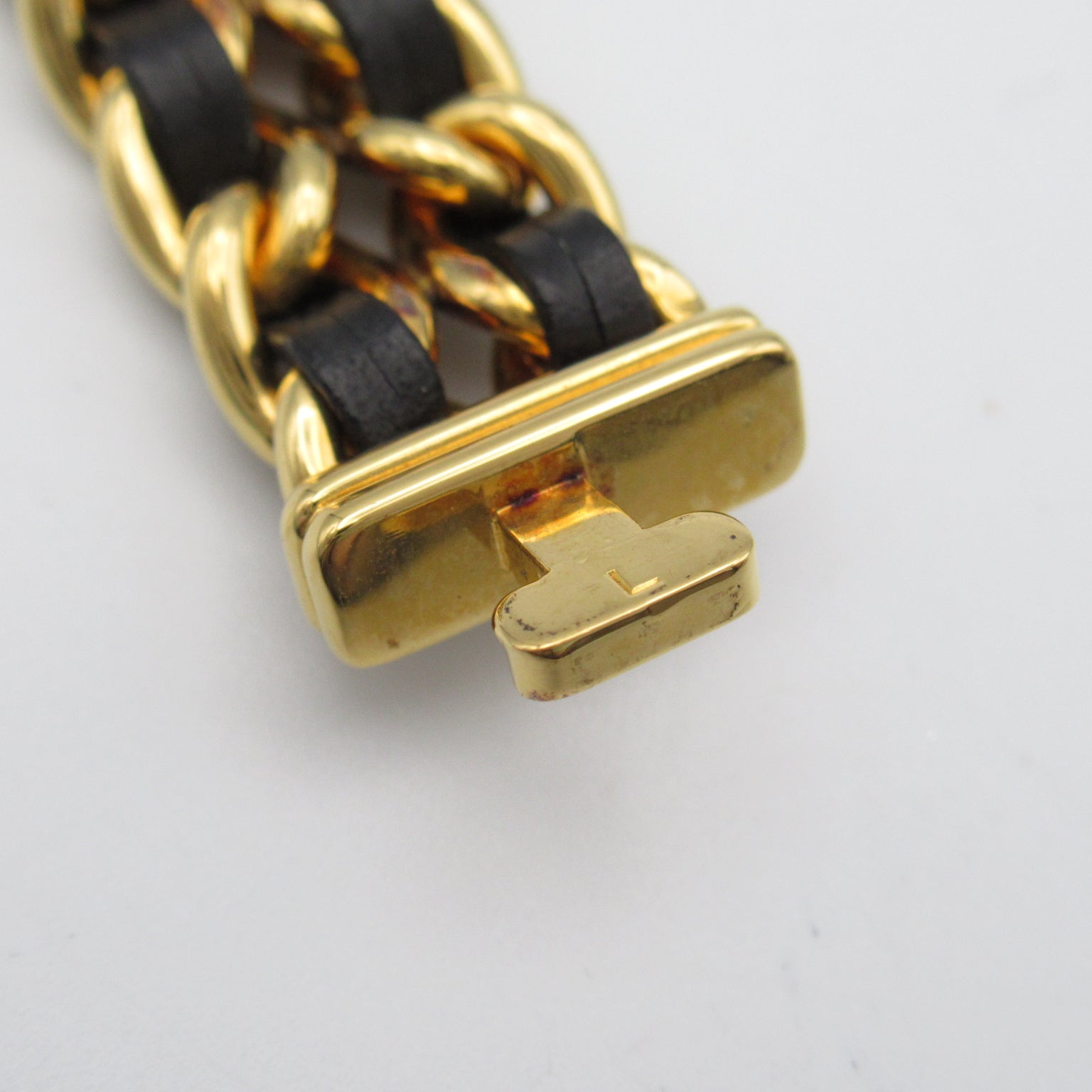 CHANEL Premiere L鍍金/皮革帶手錶石英機芯黑色