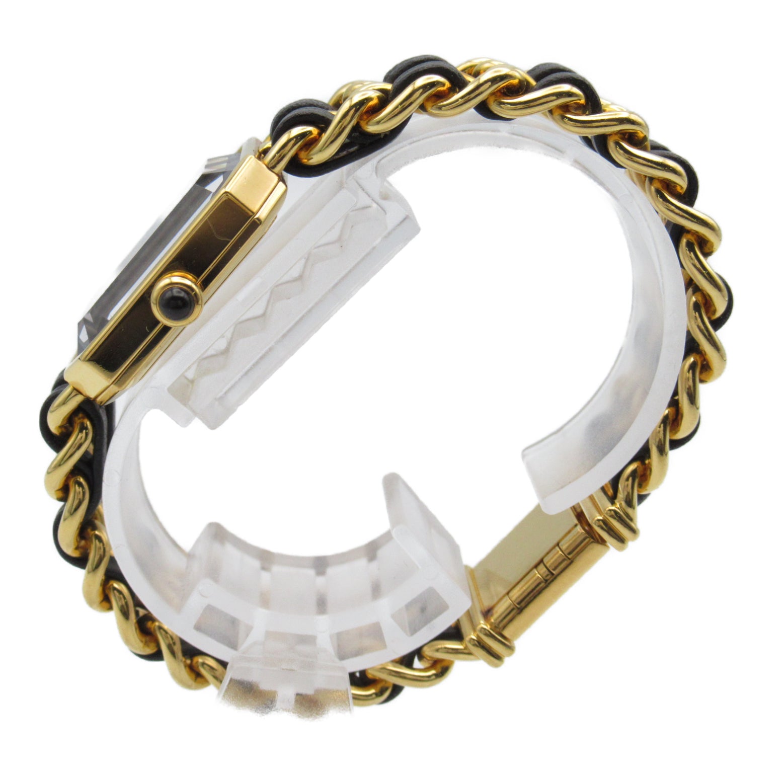 CHANEL Premiere L鍍金/皮革帶手錶石英機芯黑色