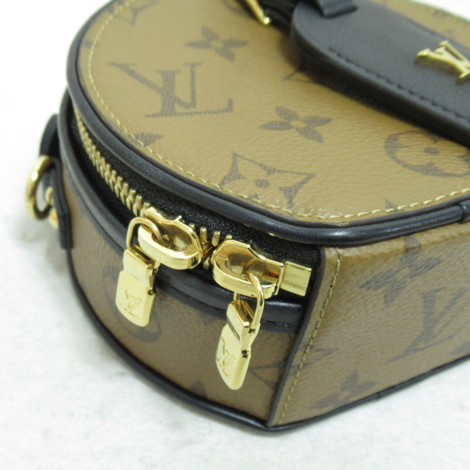 LOUIS VUITTON Monogram Reverse Mini Boite Chapeau 2 Way Bag金扣手挽肩背兩用袋啡色
