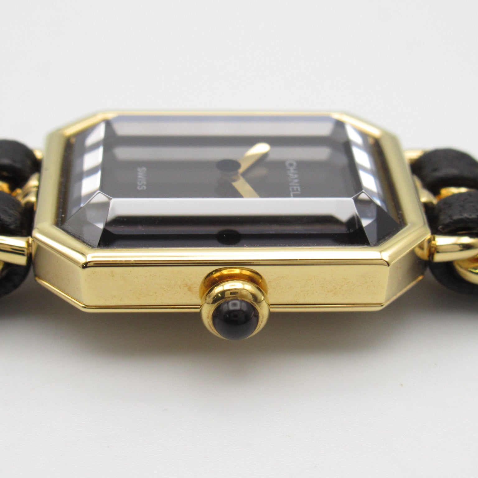 CHANEL 【激減優惠】Premiere L鍍金/皮革手錶石英機芯黑色#16cm