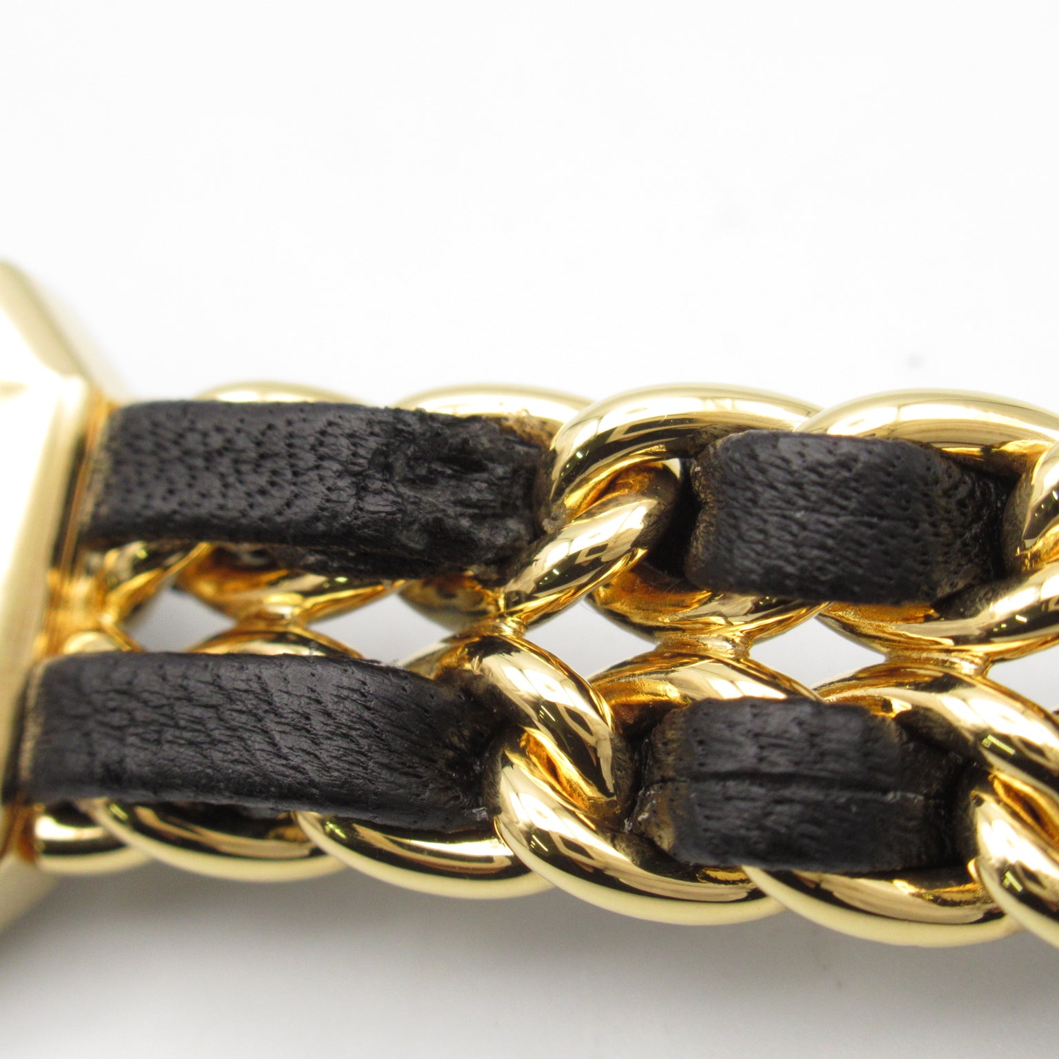 CHANEL 【激減優惠】Premiere L鍍金/皮革手錶石英機芯黑色#16cm