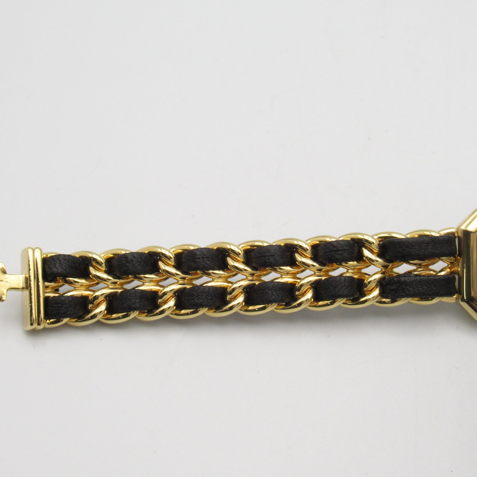 CHANEL 【激減優惠】Premiere L鍍金/皮革手錶石英機芯黑色#16cm
