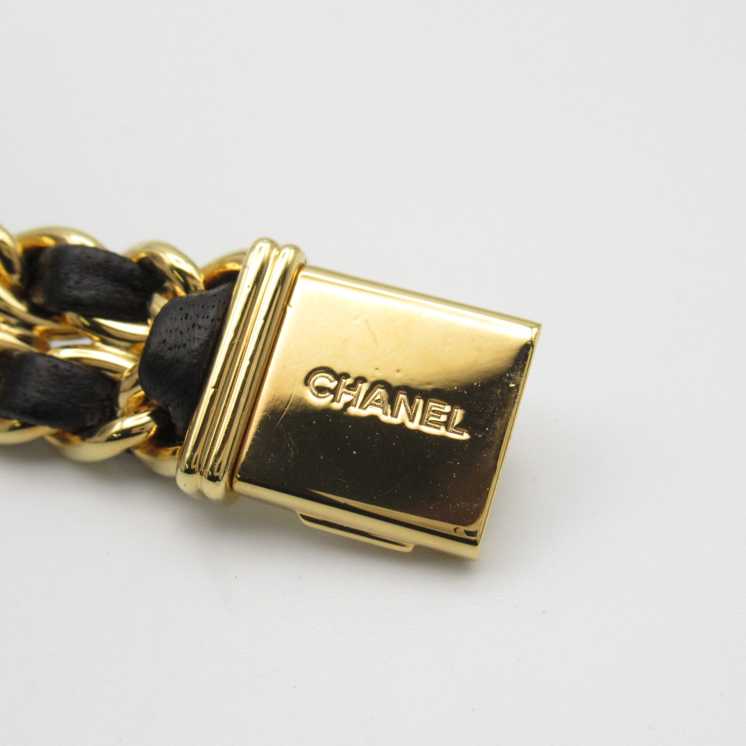 CHANEL 【激減優惠】Premiere L鍍金/皮革手錶石英機芯黑色#16cm