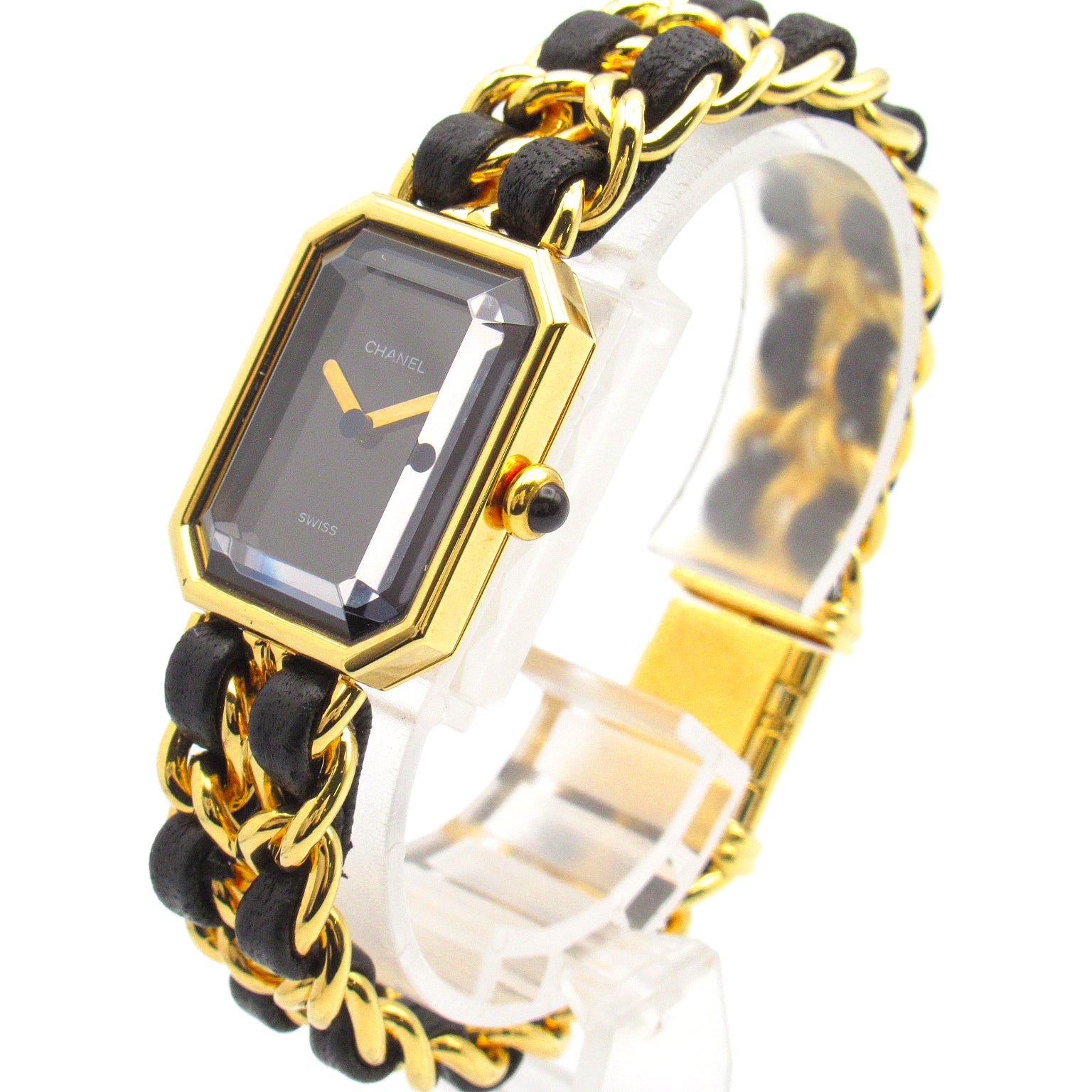 CHANEL 【激減優惠】Premiere L鍍金/皮革手錶石英機芯黑色#16cm