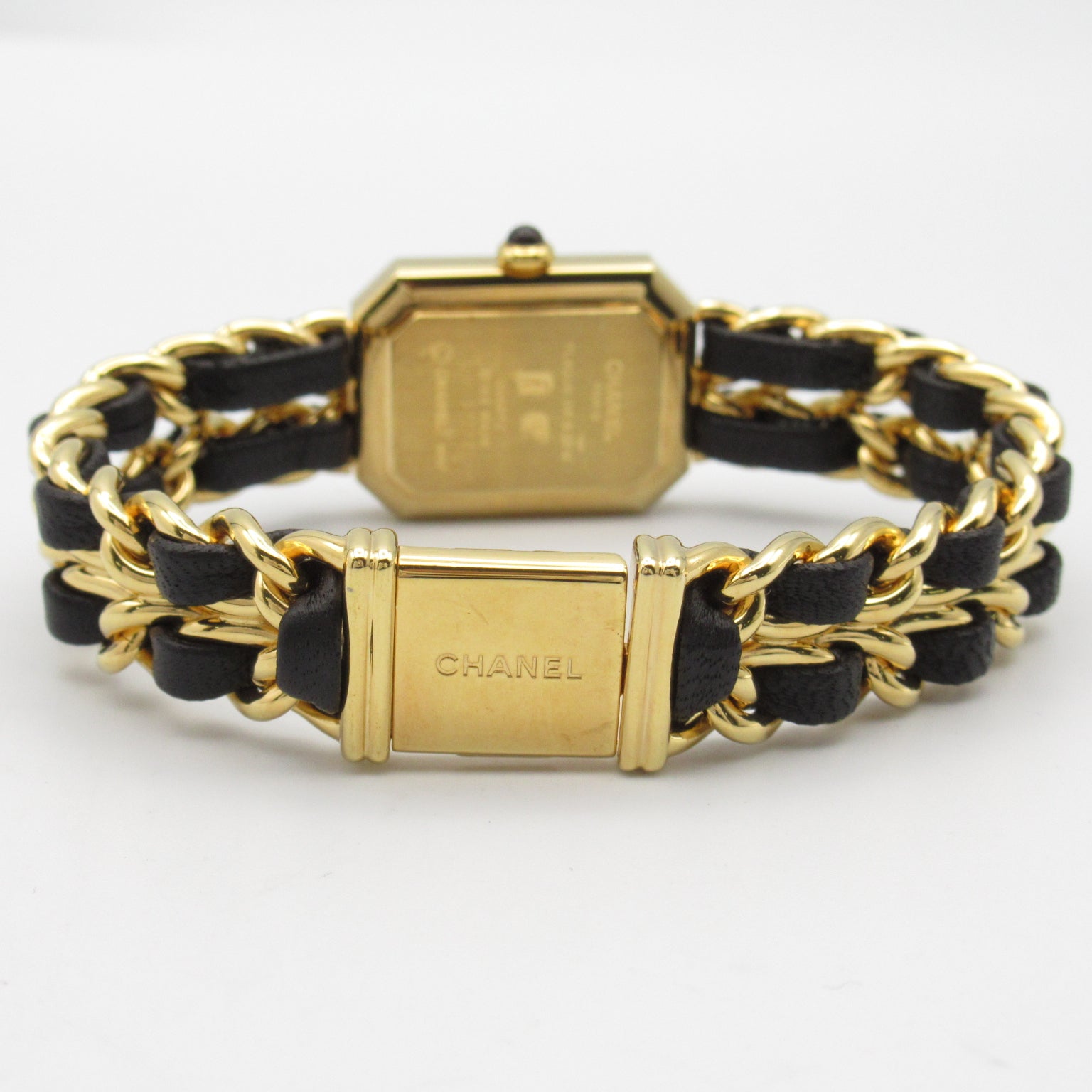 CHANEL 【激減優惠】Premiere L鍍金/皮革手錶石英機芯黑色#16cm
