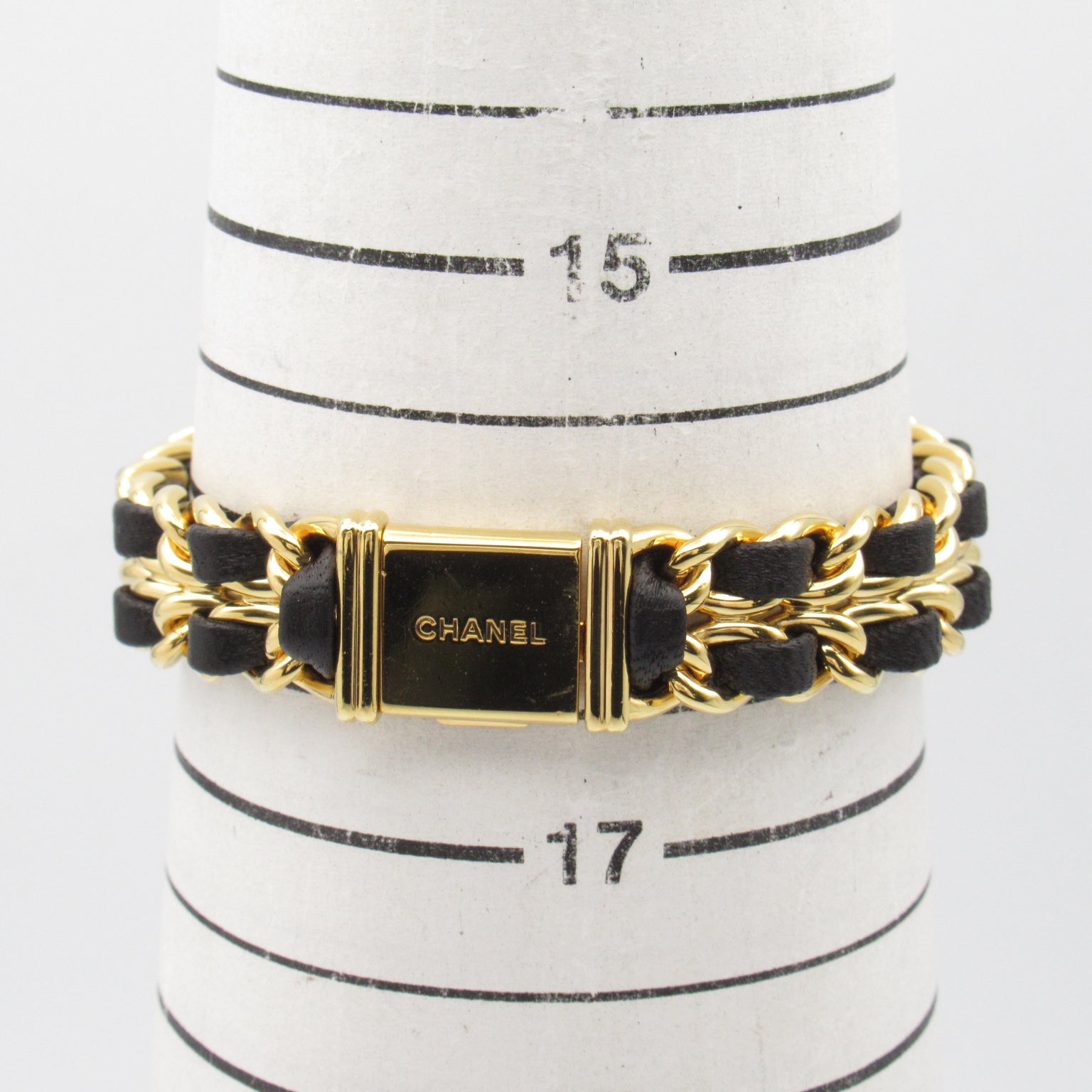 CHANEL 【激減優惠】Premiere L鍍金/皮革手錶石英機芯黑色#16cm