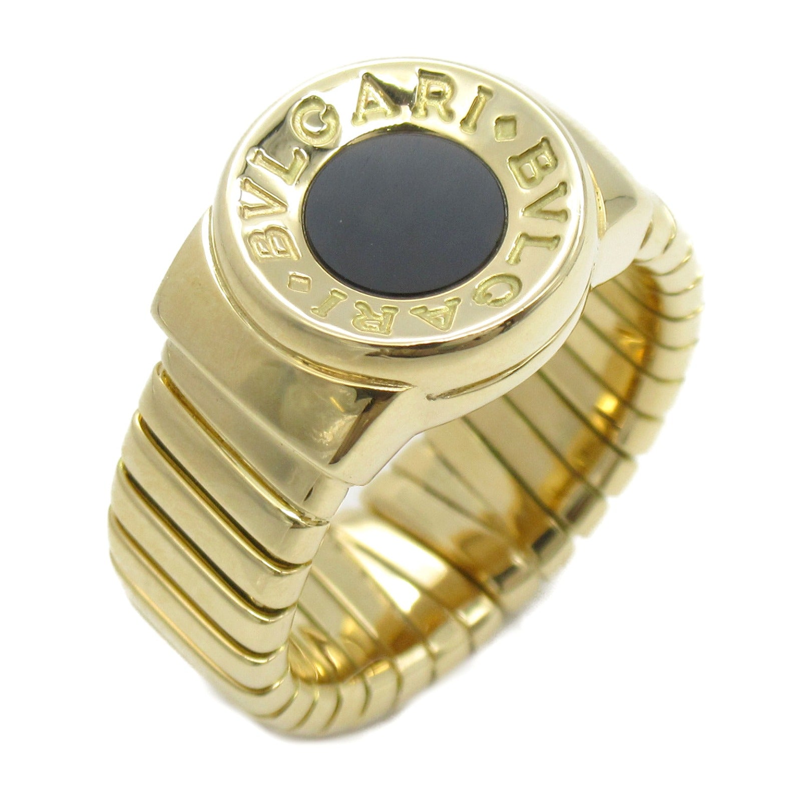 BVLGARI 18K黃金Bvlgari bvlgari Onyx Ring縞瑪瑙戒指US#9/JP#18