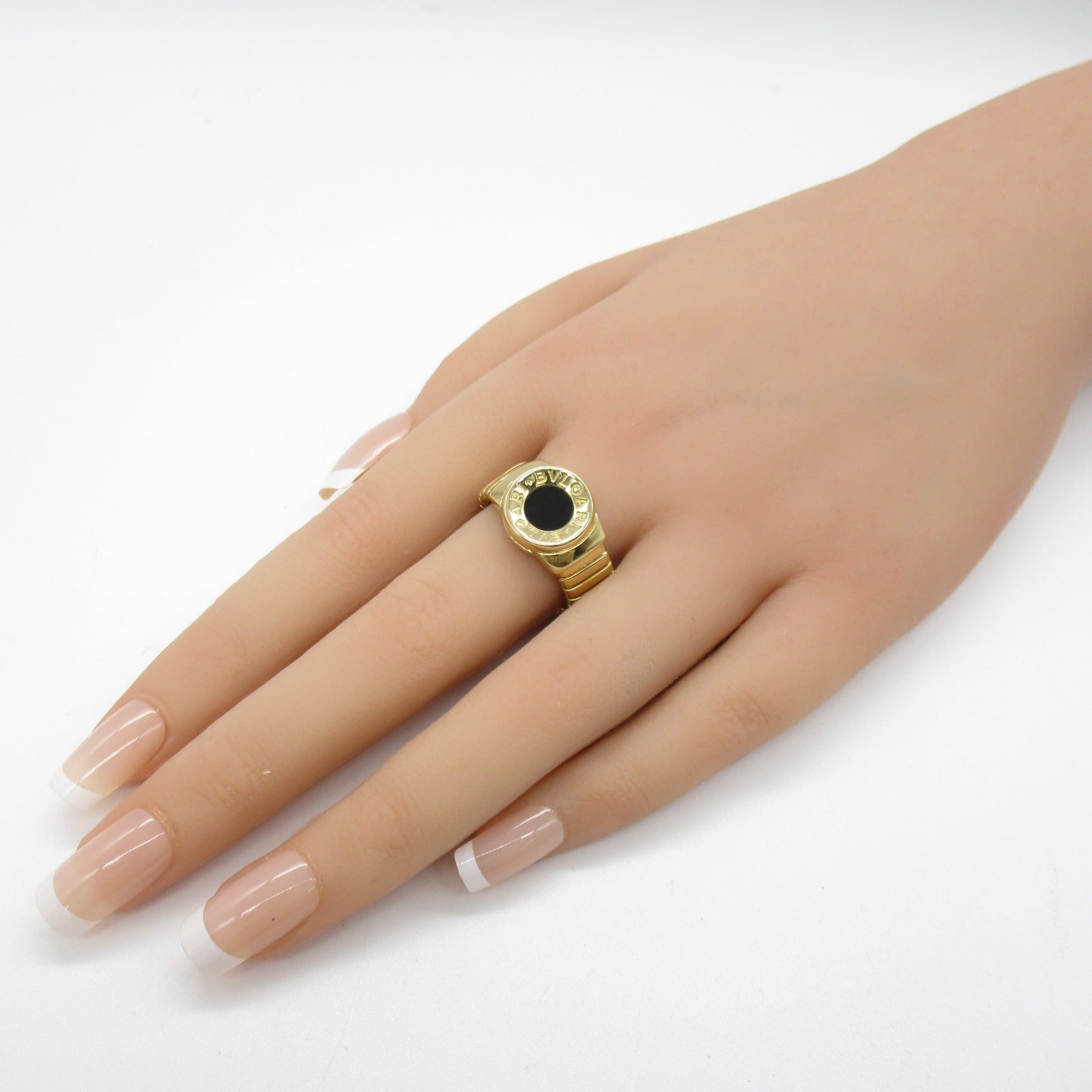 BVLGARI 18K黃金Bvlgari bvlgari Onyx Ring縞瑪瑙戒指US#9/JP#18
