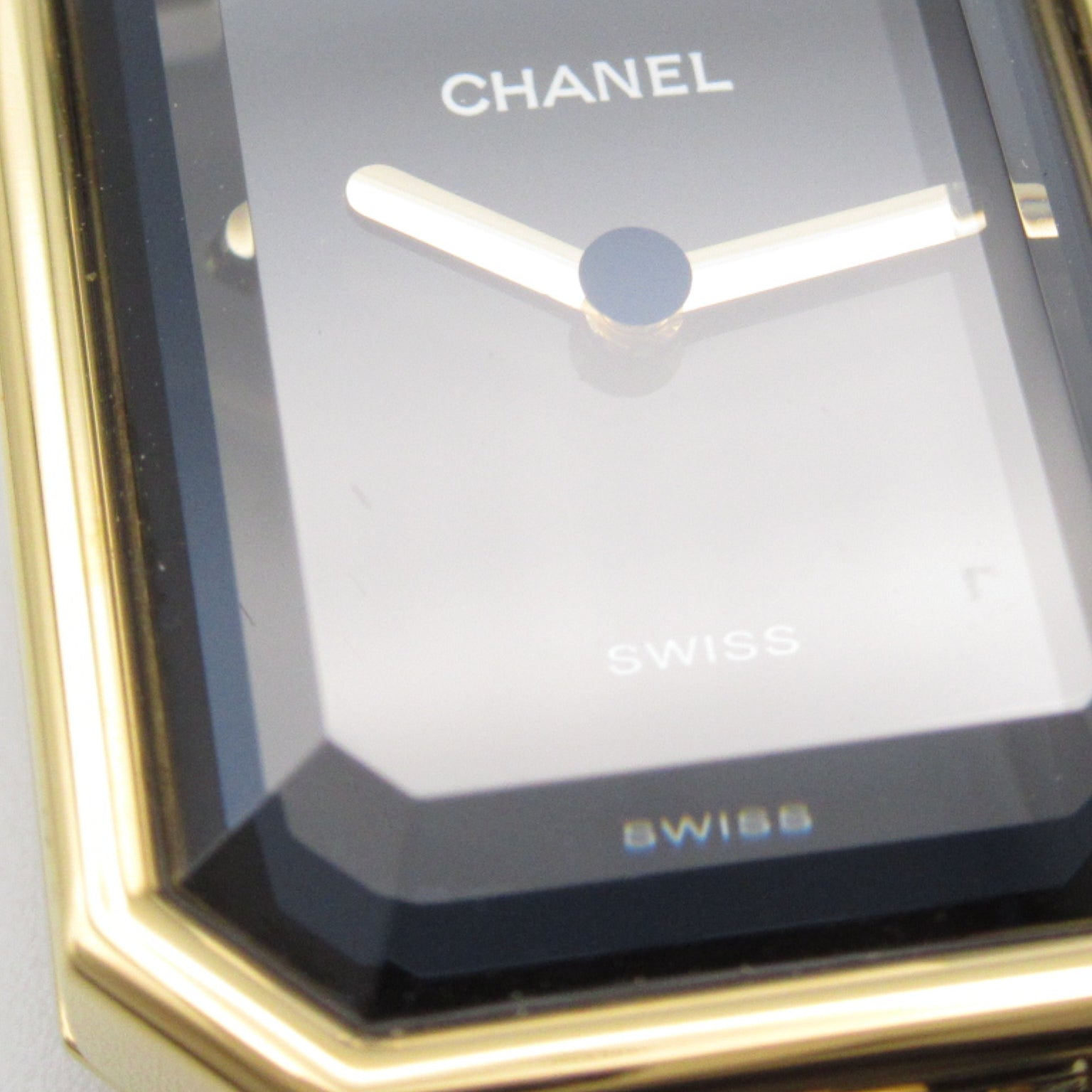 CHANEL Premiere L鍍金/皮革帶手錶石英機芯黑色