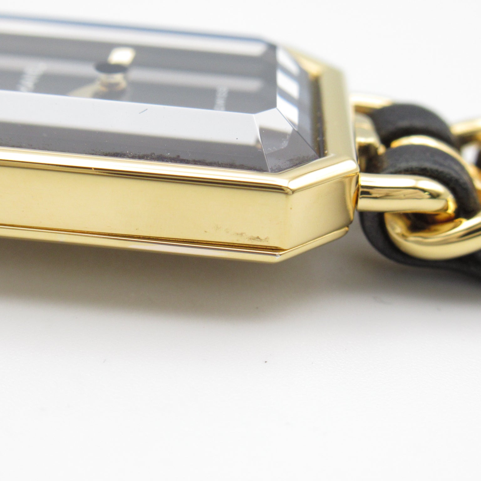 CHANEL Premiere L鍍金/皮革帶手錶石英機芯黑色