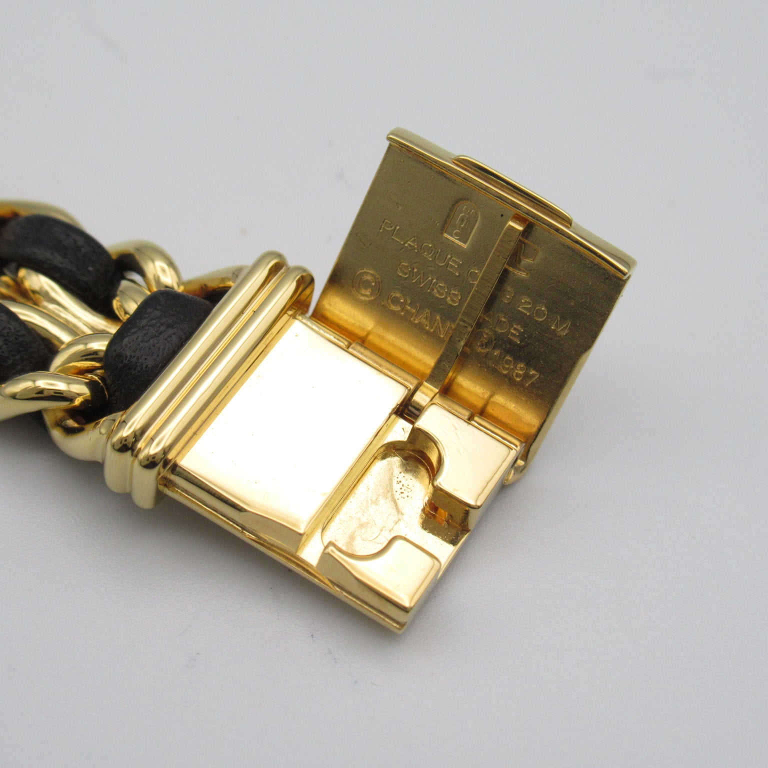 CHANEL Premiere L鍍金/皮革帶手錶石英機芯黑色