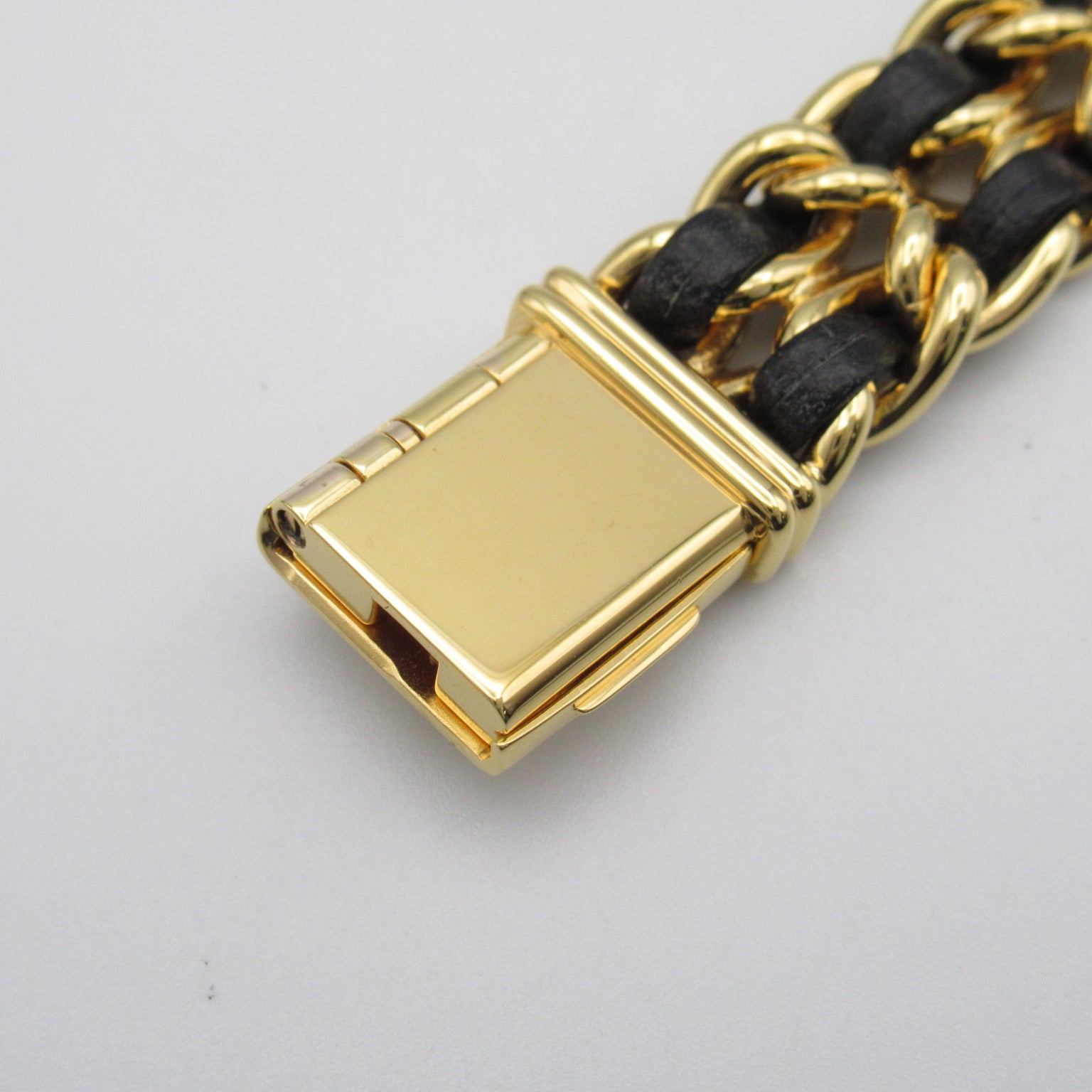 CHANEL Premiere L鍍金/皮革帶手錶石英機芯黑色