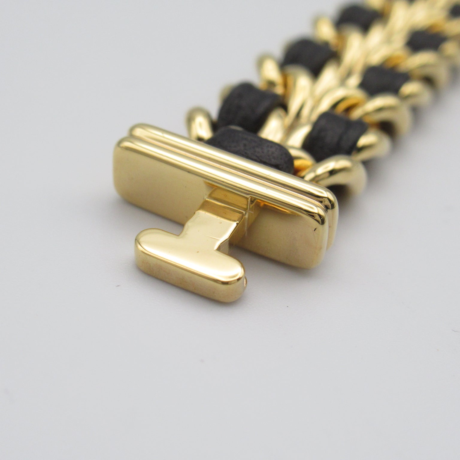CHANEL Premiere L鍍金/皮革帶手錶石英機芯黑色