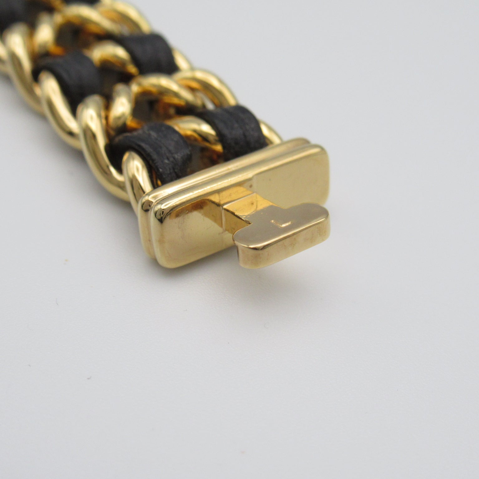 CHANEL Premiere L鍍金/皮革帶手錶石英機芯黑色