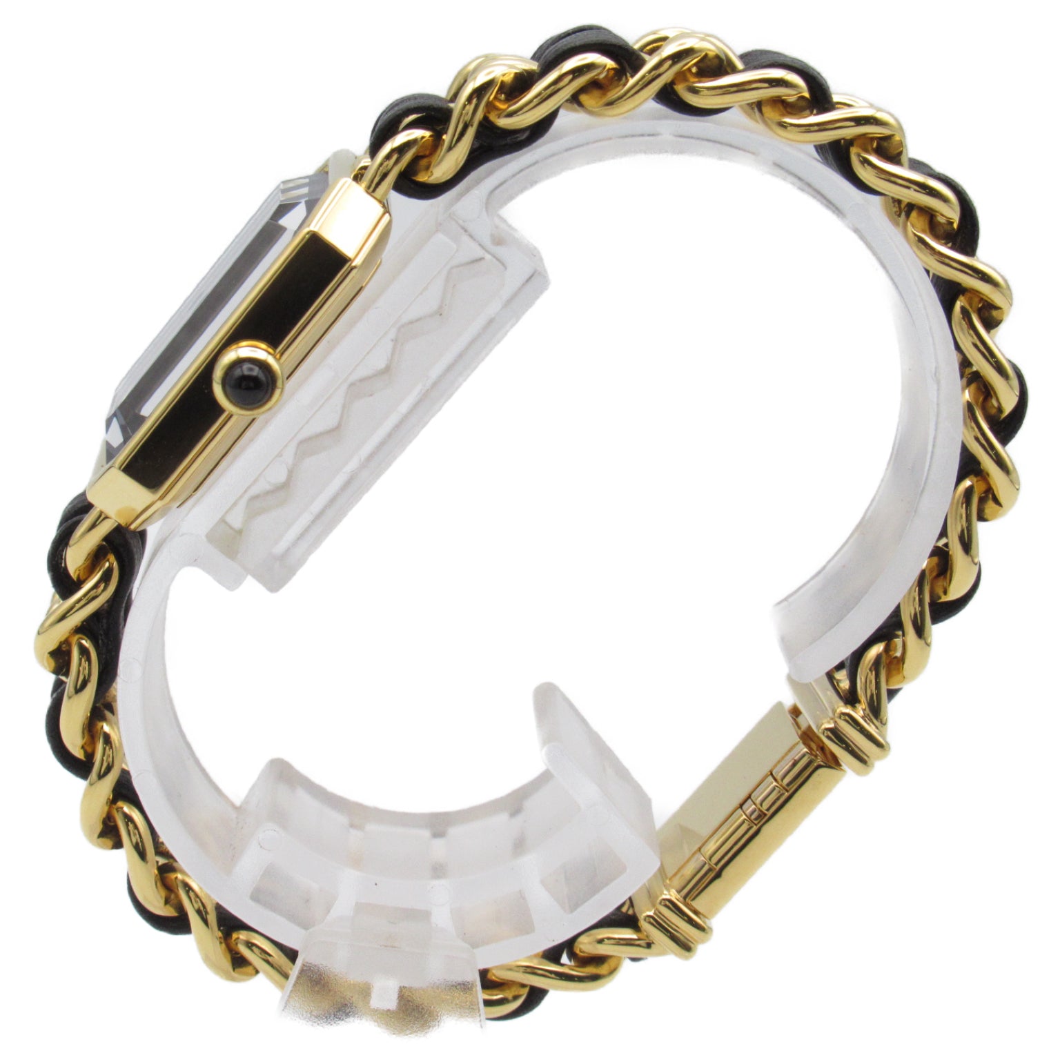 CHANEL Premiere L鍍金/皮革帶手錶石英機芯黑色