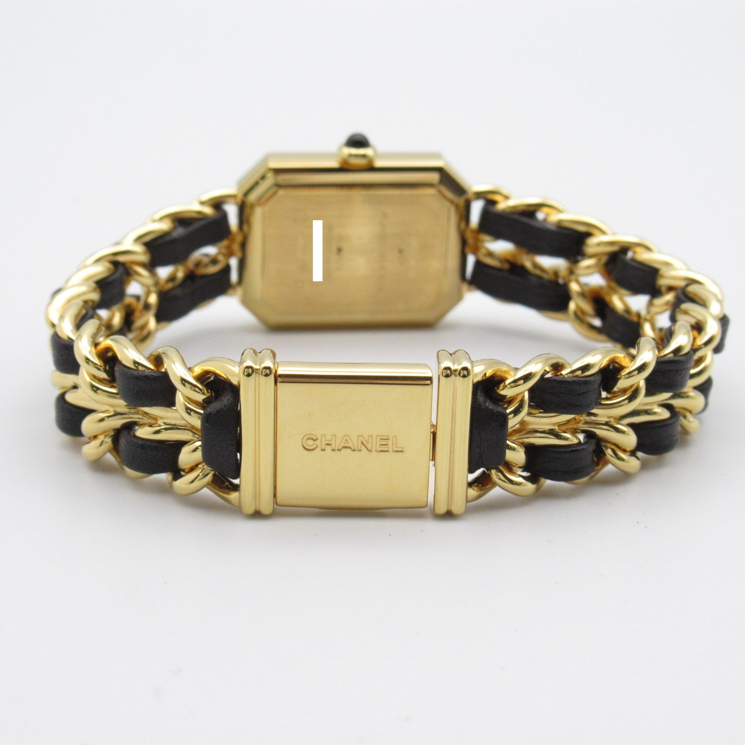 CHANEL Premiere L鍍金/皮革帶手錶石英機芯黑色