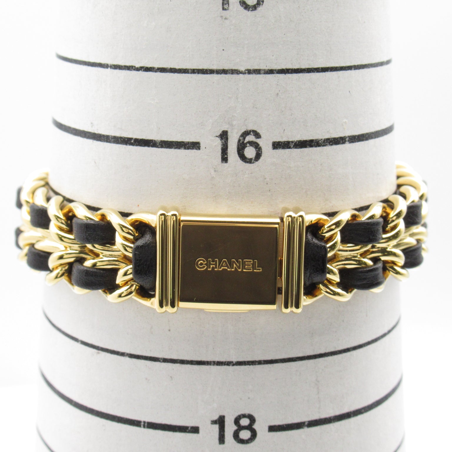 CHANEL Premiere L鍍金/皮革帶手錶石英機芯黑色