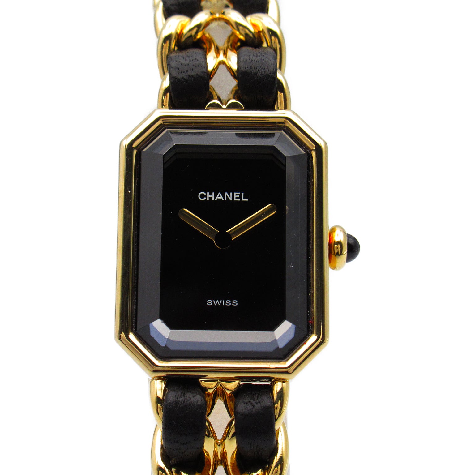 CHANEL Premiere L鍍金/皮革手錶石英機芯黑色