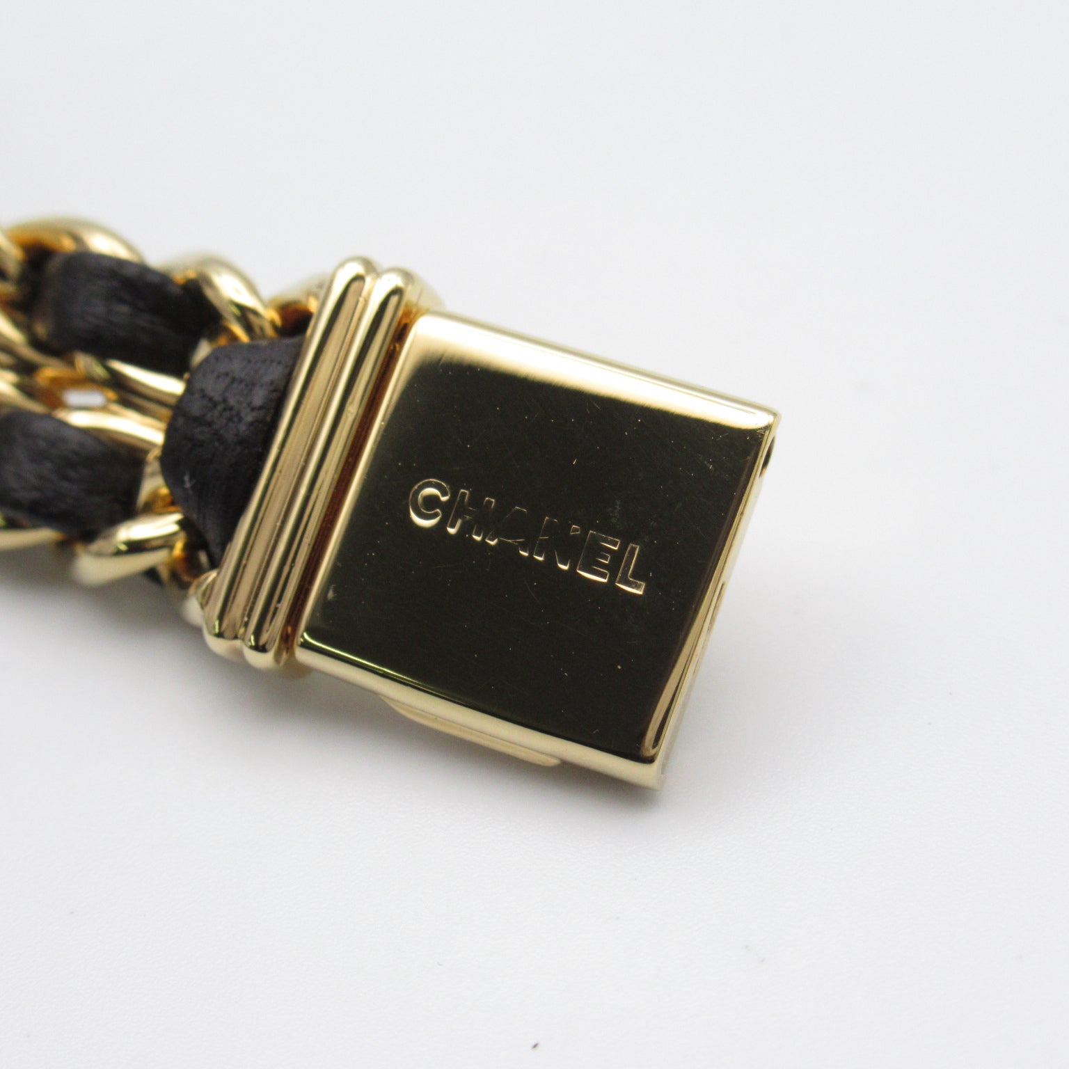 CHANEL Premiere L鍍金/皮革手錶石英機芯黑色