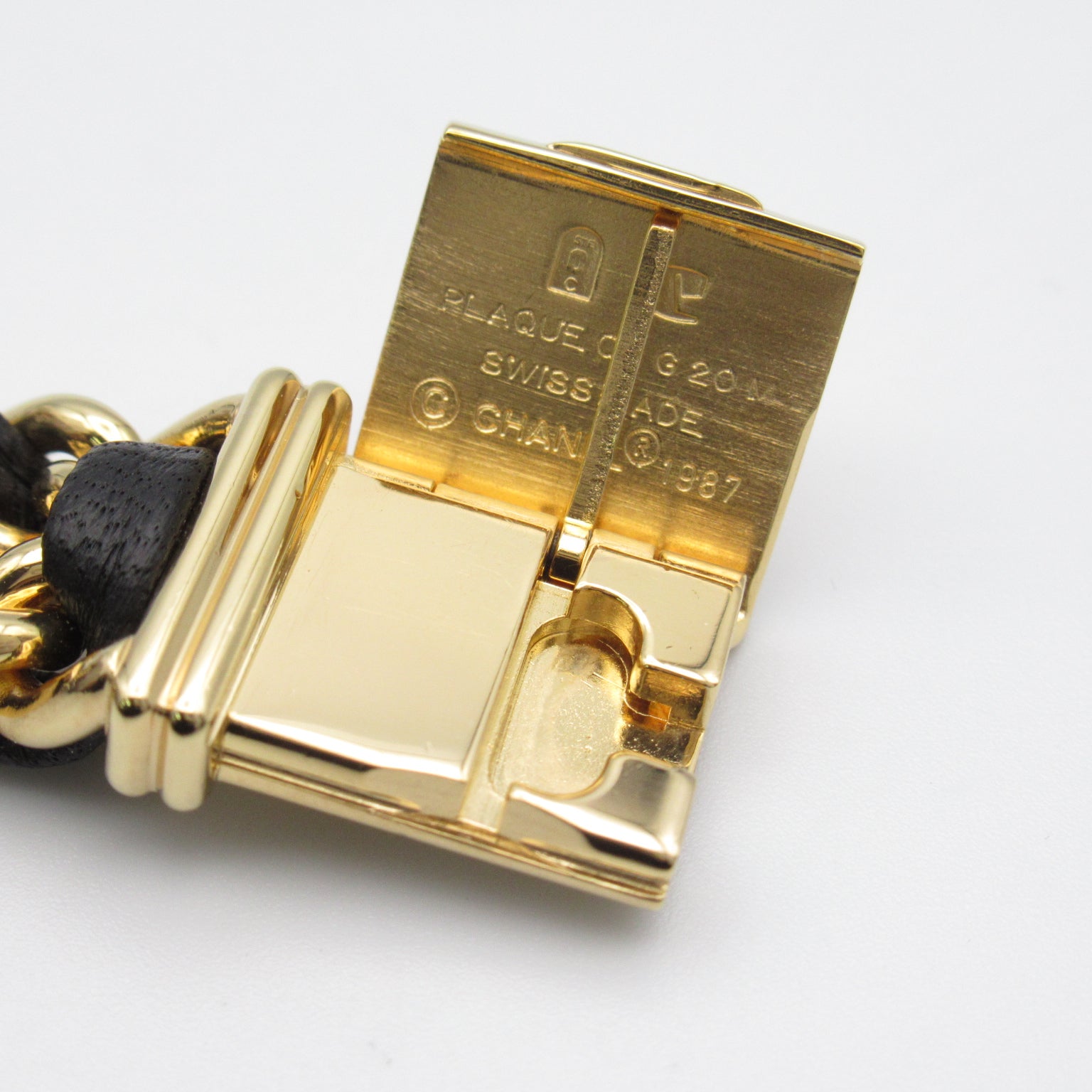 CHANEL Premiere L鍍金/皮革手錶石英機芯黑色
