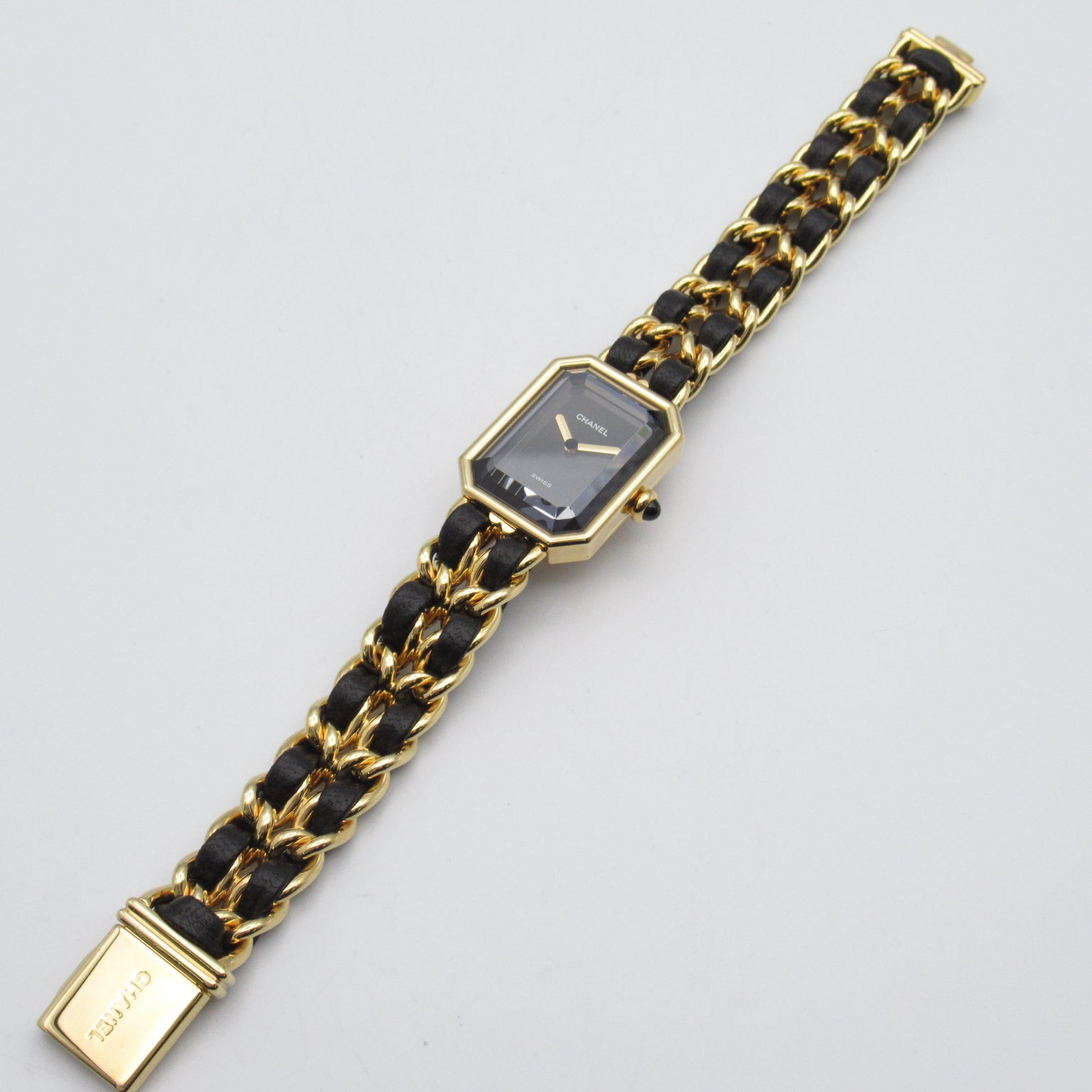 CHANEL Premiere L鍍金/皮革手錶石英機芯黑色
