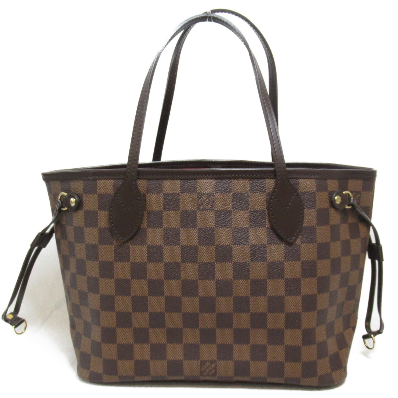 LOUIS VUITTON Damier Neverfull PM金扣手挽袋啡色