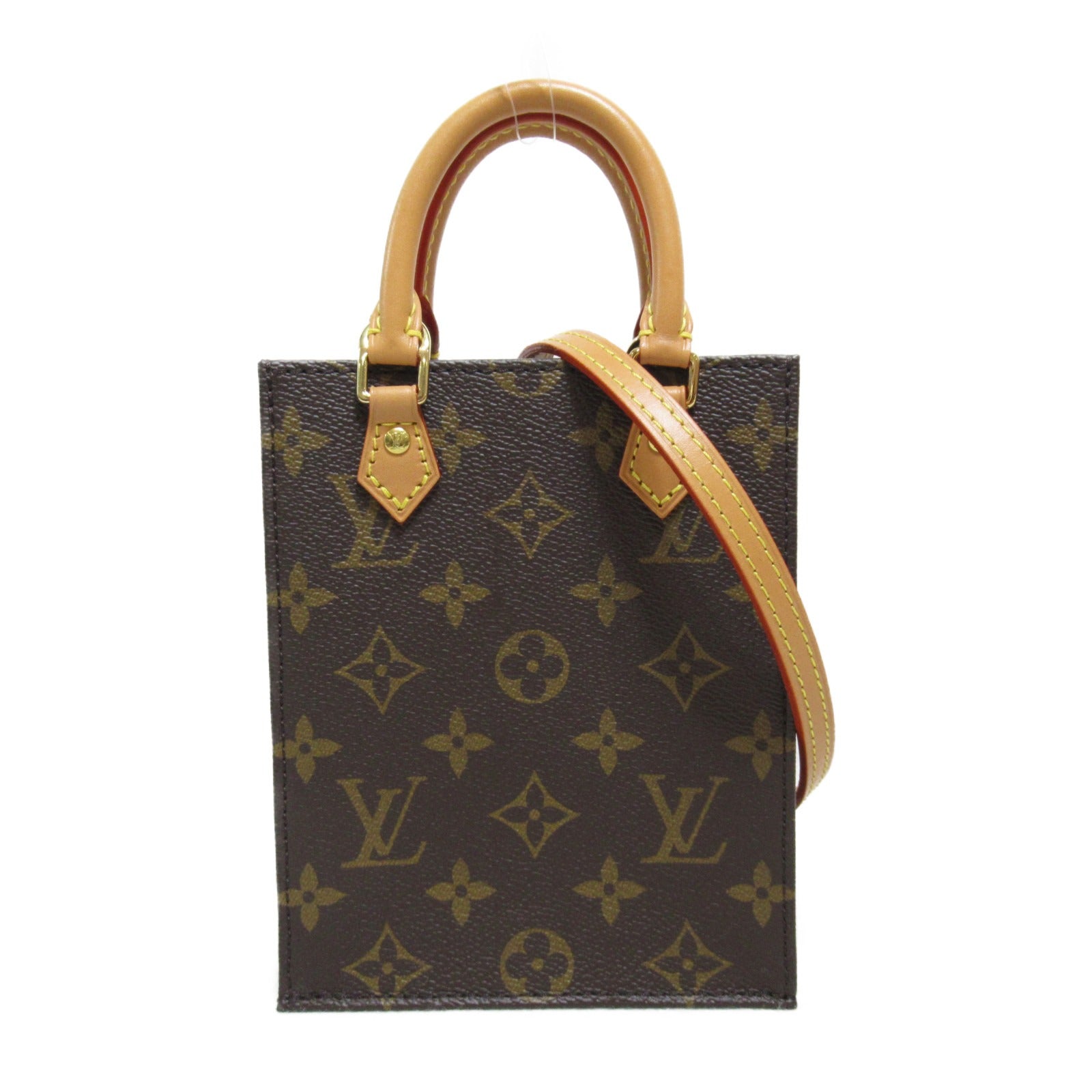 LOUIS VUITTON Monogram Petit Sac Plat金扣手挽肩背兩用袋啡色