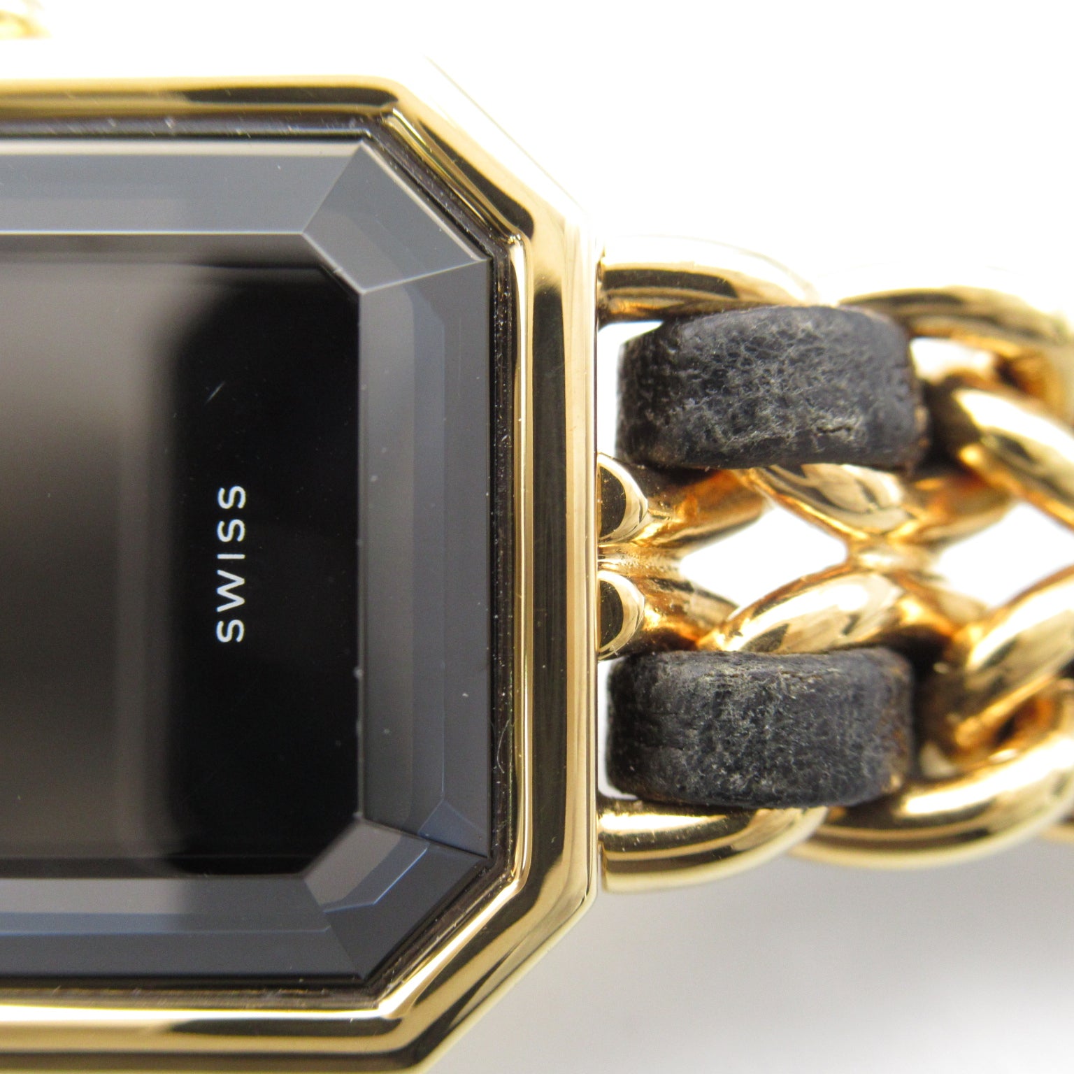 CHANEL Premiere L鍍金/皮革手錶石英機芯黑色