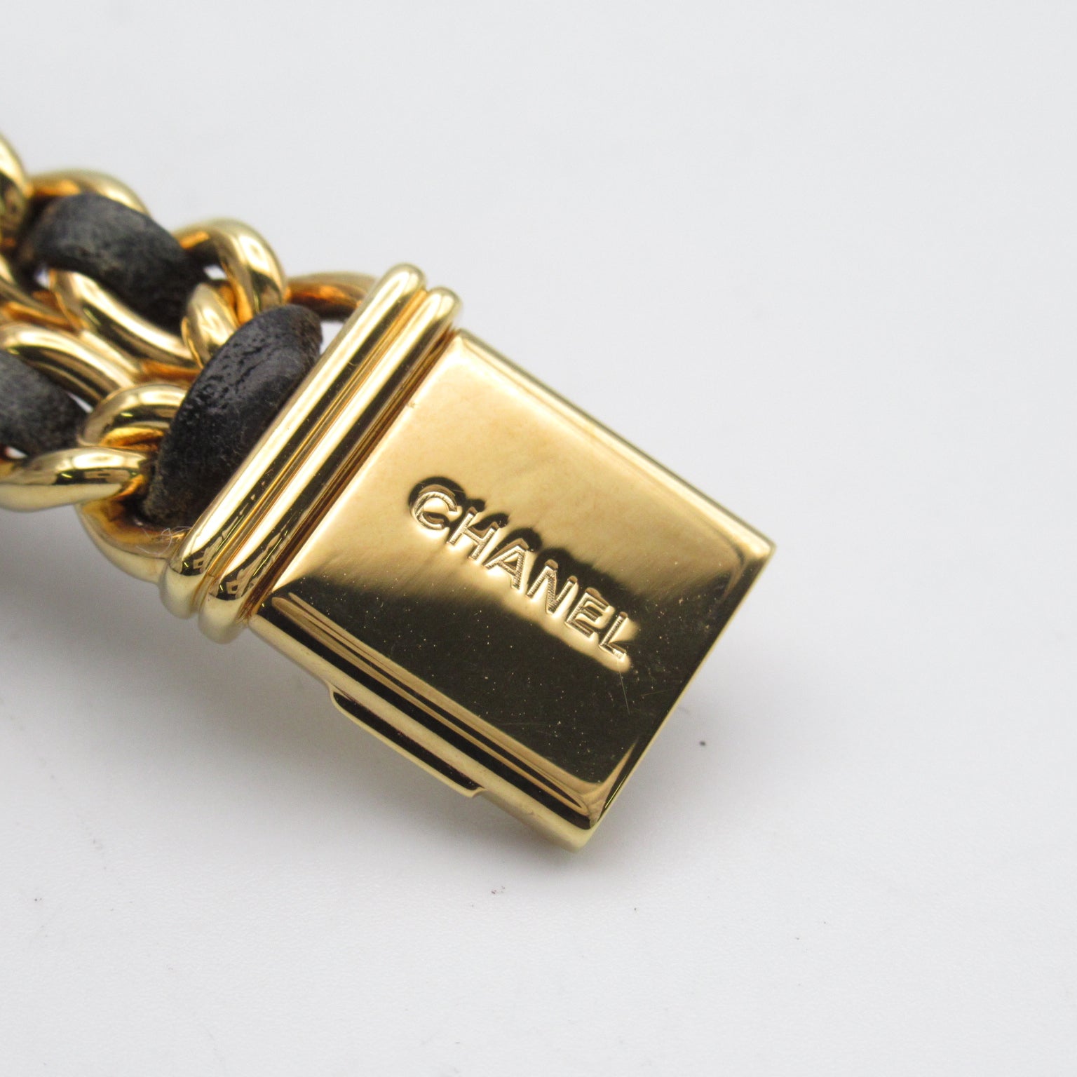 CHANEL Premiere L鍍金/皮革手錶石英機芯黑色