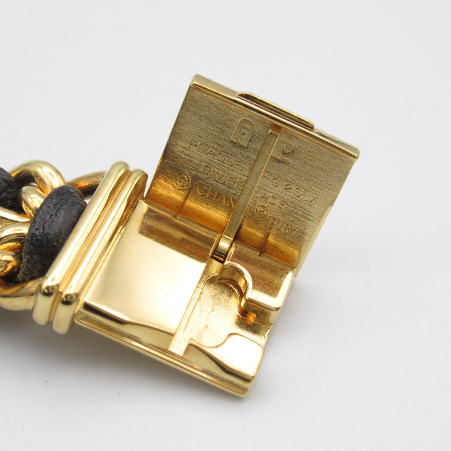 CHANEL Premiere L鍍金/皮革手錶石英機芯黑色