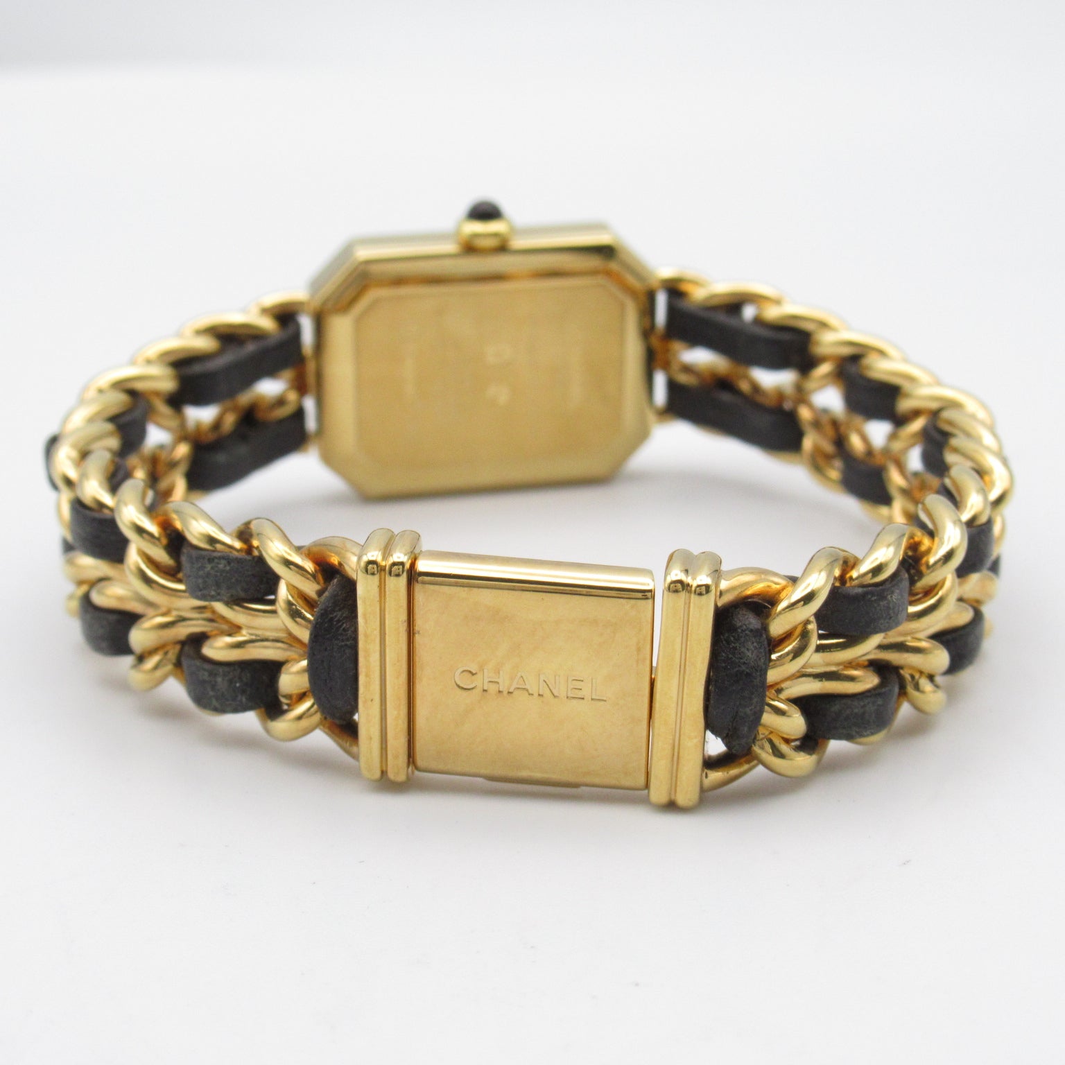 CHANEL Premiere L鍍金/皮革手錶石英機芯黑色