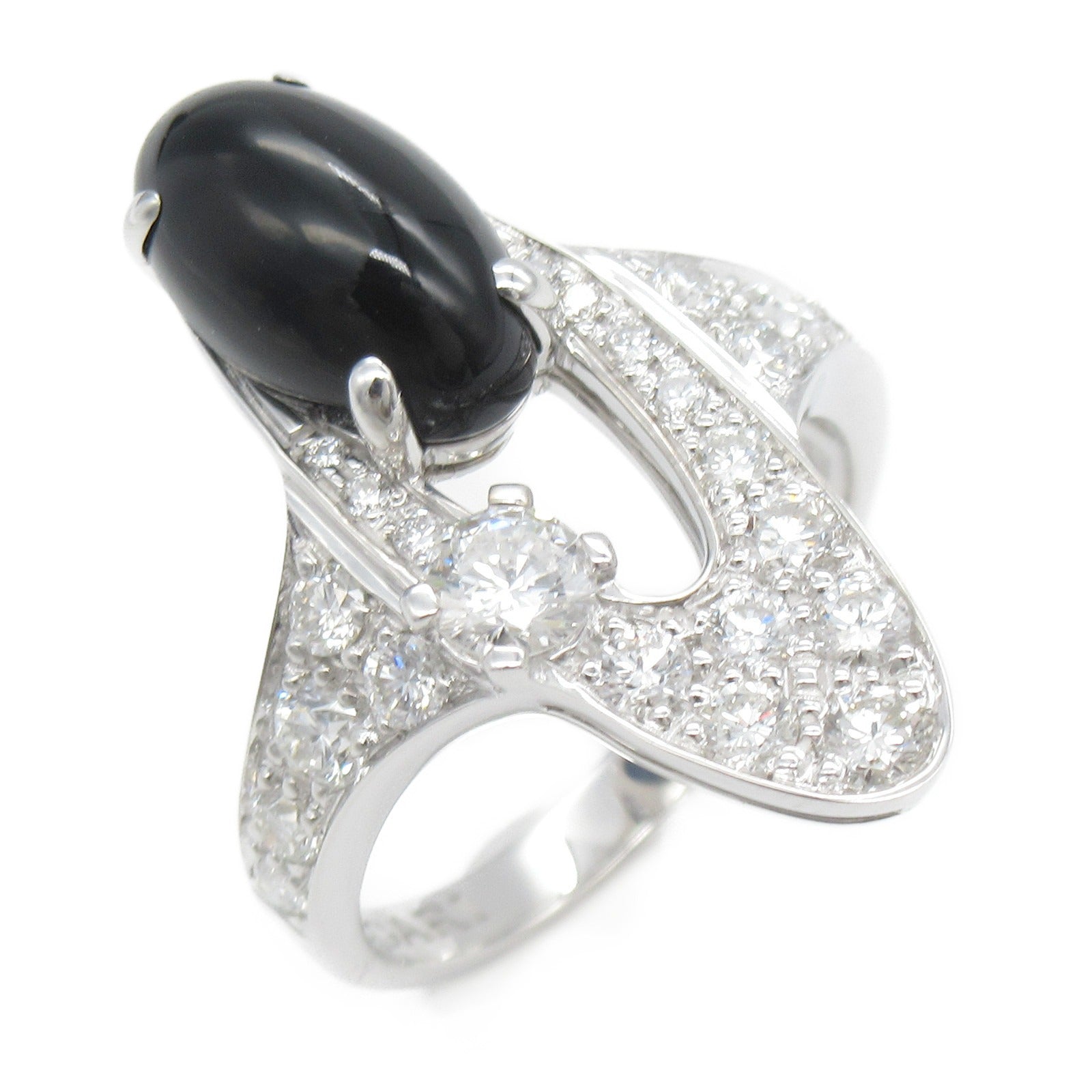 BVLGARI 18K白金Elisia Onyx Diamond Ring縞瑪瑙/鑽石戒指US#5.5/JP#10.5